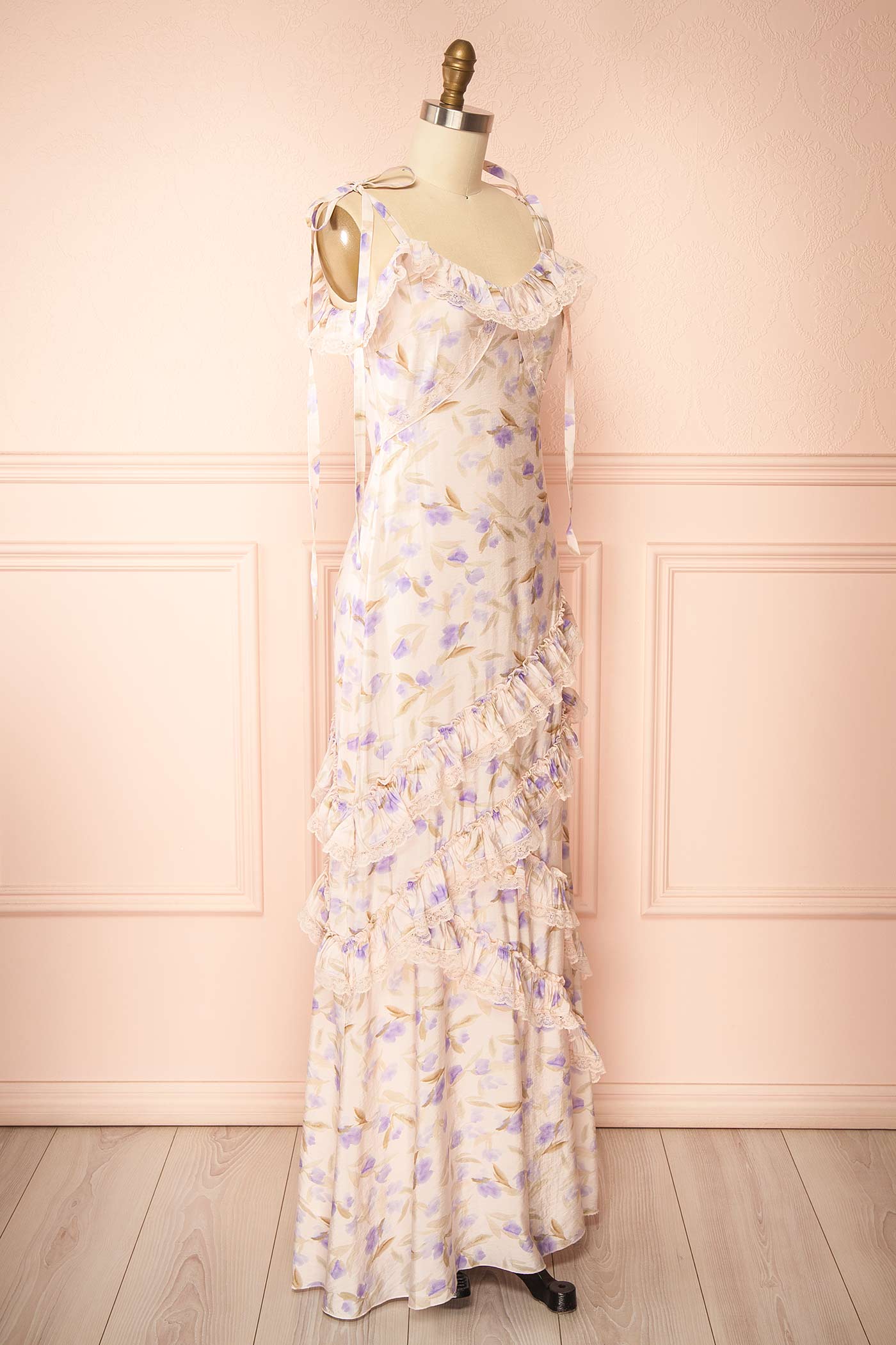 Avens | Blush Floral Maxi Dress with Ruffles