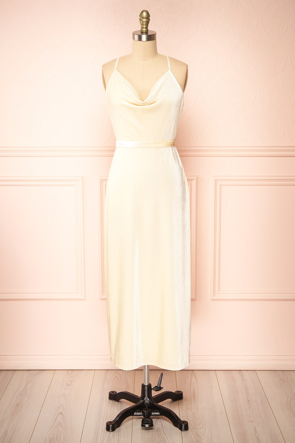 Avianna Ivory Velours Cowl Neck Midi Dress | Boutique 1861 front view