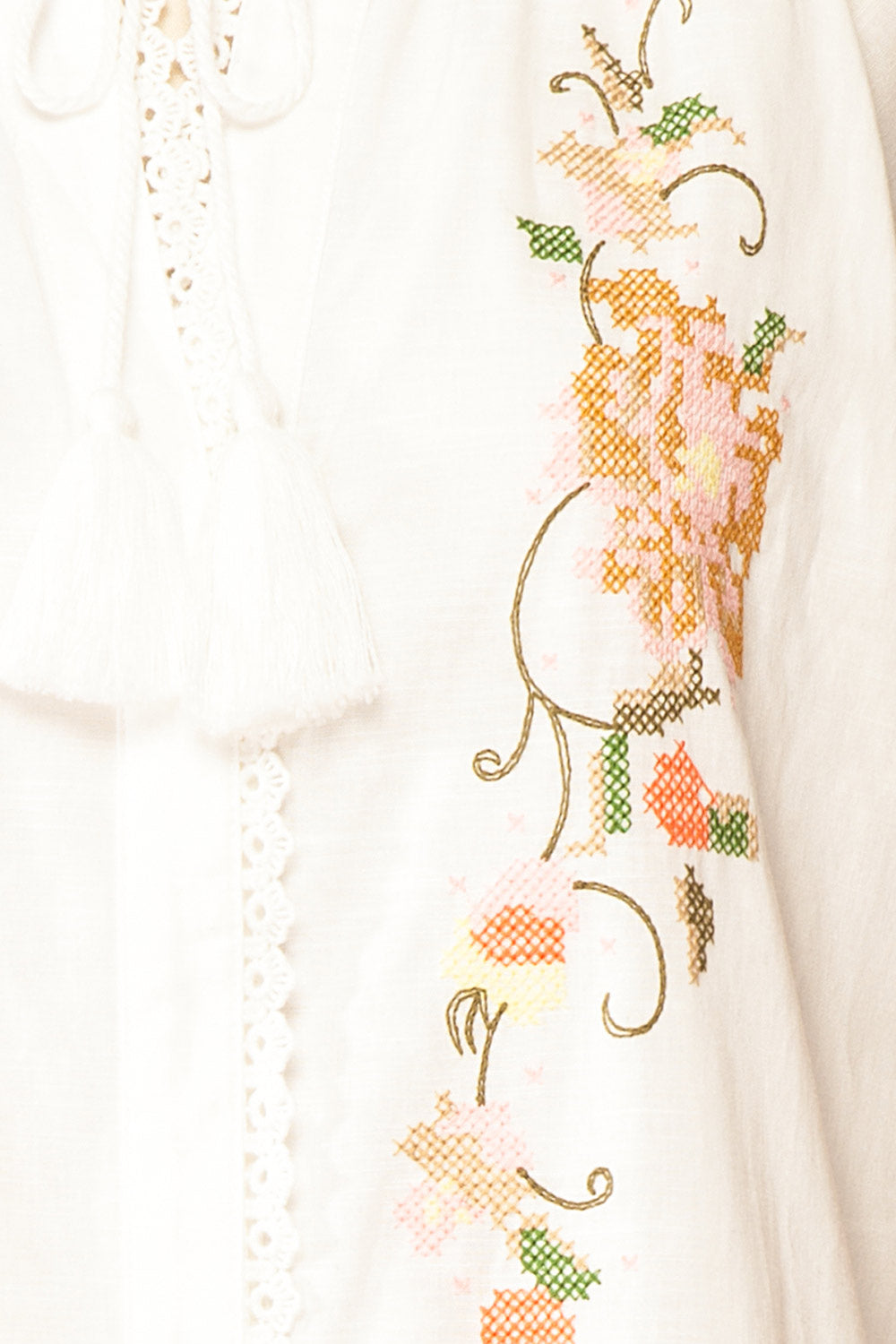 Avril Ivory Romper with Floral Cross-Stitch | Boutique 1861 fabric