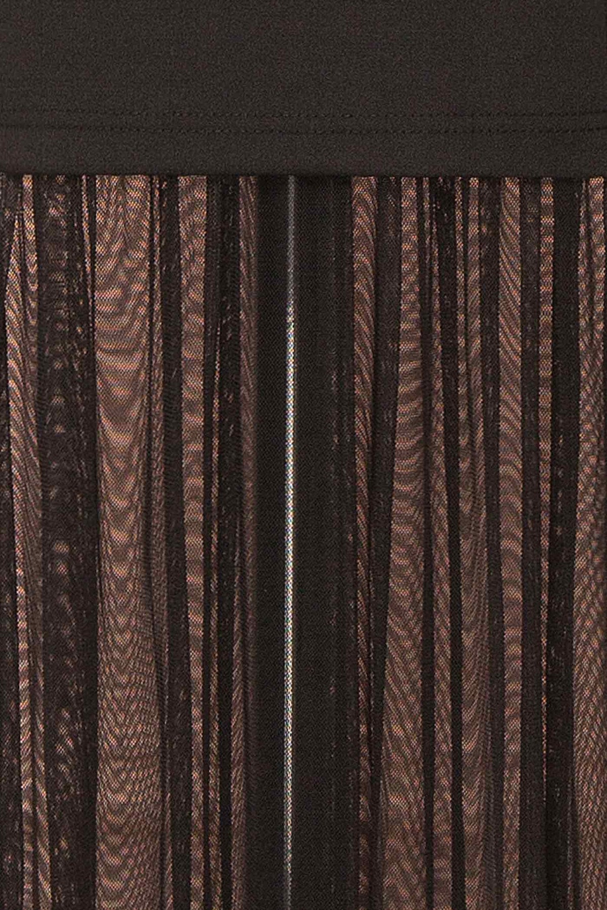fabric view of Axelia Black Strapless Maxi Dress with Sheer Mesh Hem at Boutique 1861