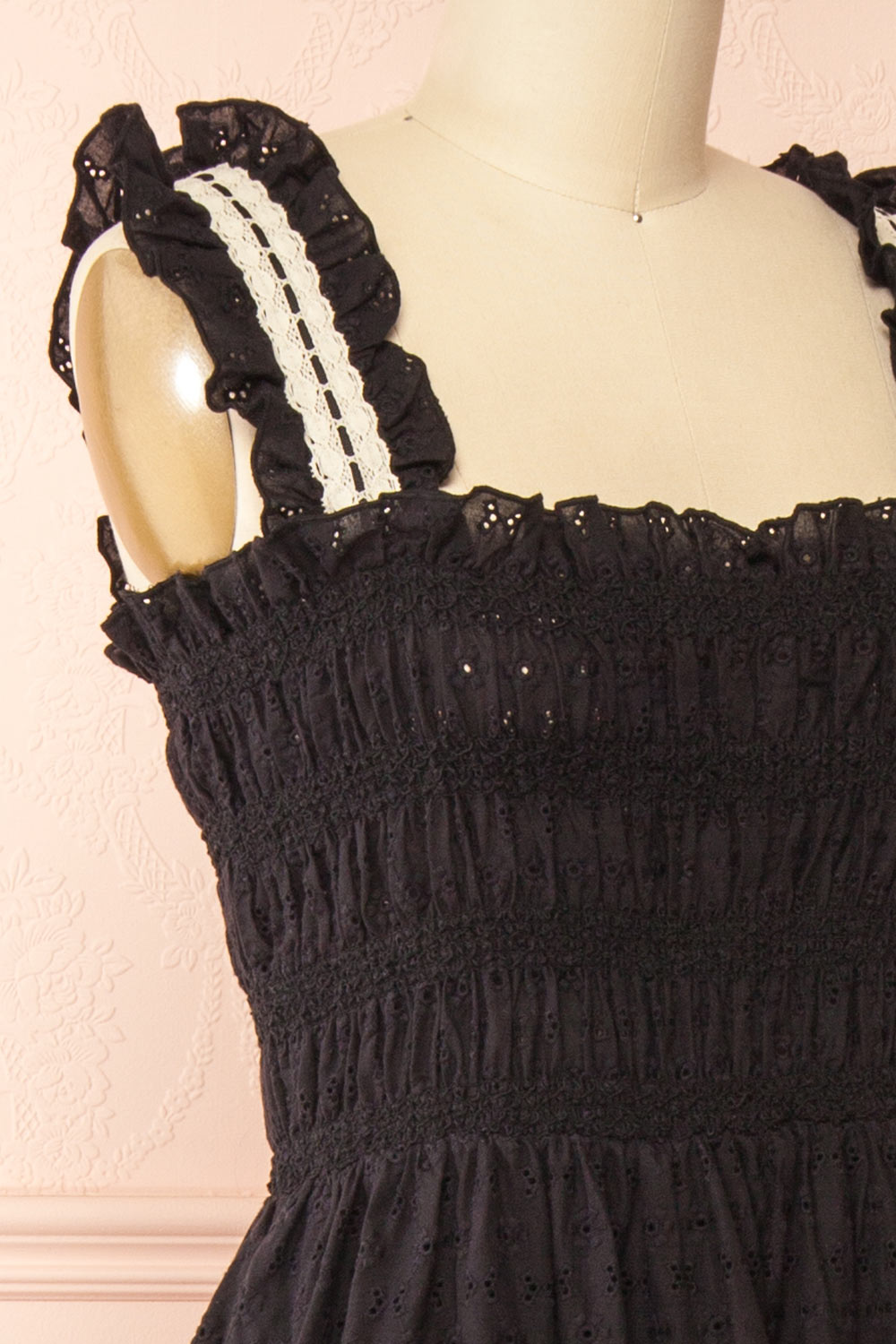 Ayoko Long Black Open Work Dress w/ Lace Detailing | Boutique 1861 side