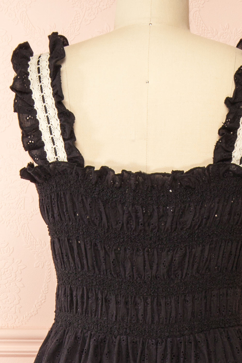 Ayoko Long Black Open Work Dress w/ Lace Detailing | Boutique 1861 back