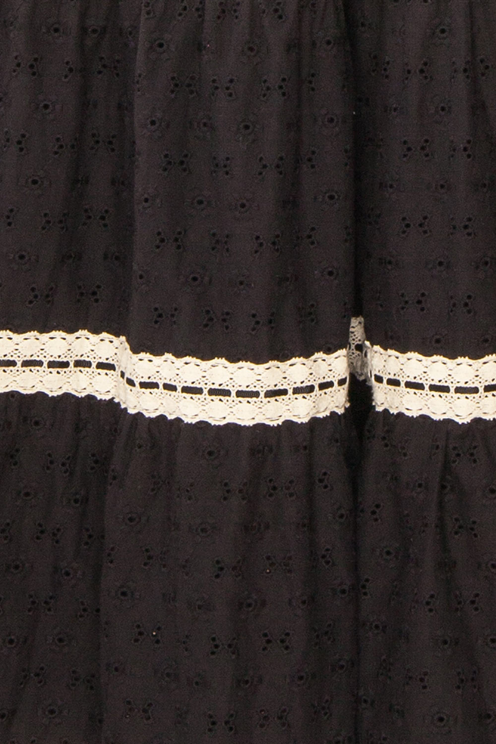 Ayoko Long Black Open Work Dress w/ Lace Detailing | Boutique 1861 fabric