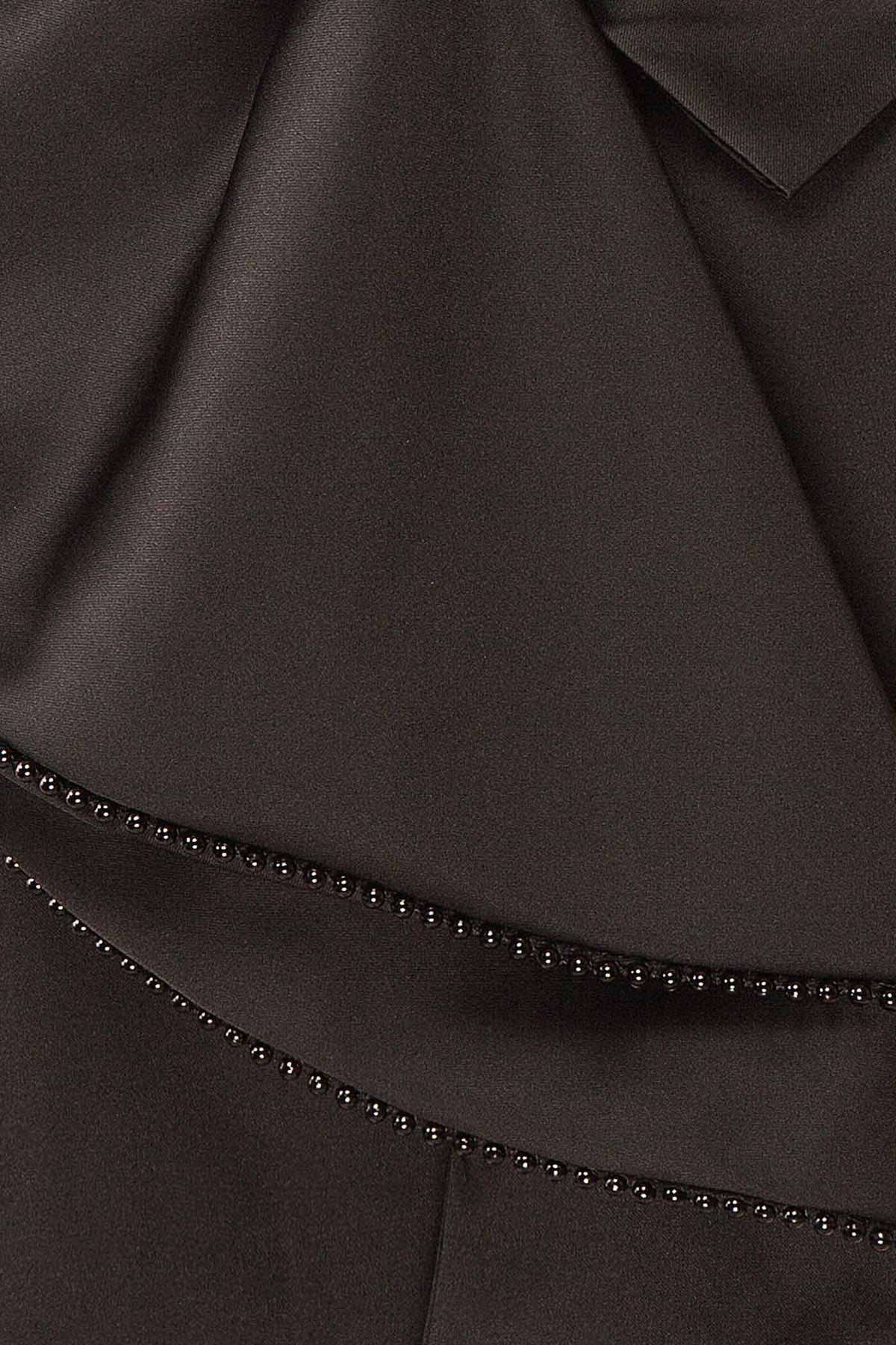 fabric view of Azena Black Satin Short Dress with Open Back at Boutique 1861