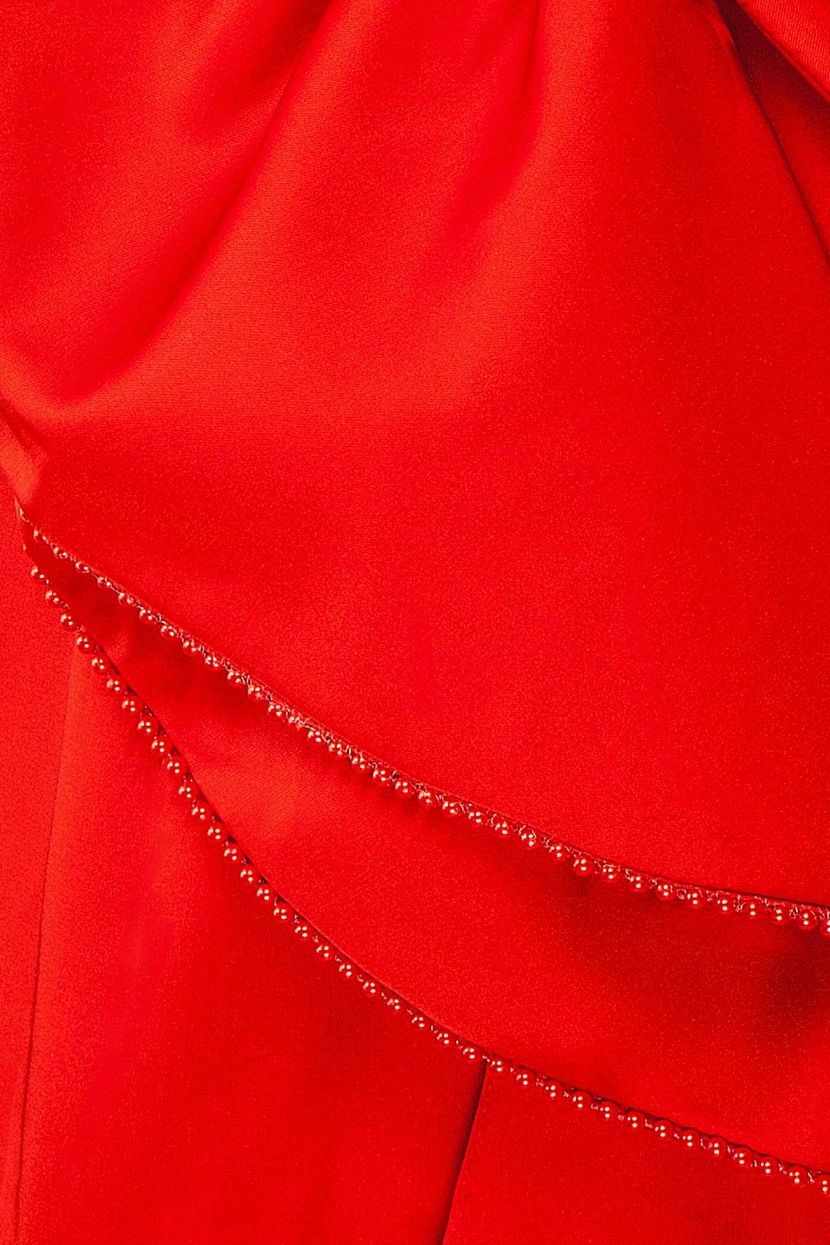 fabric view of Azena Red Satin Short Dress with Open Back at Boutique 1861