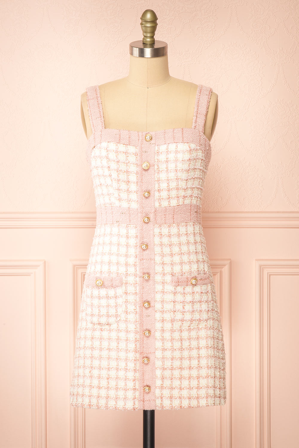 Scarlett Pink Short Tweed Dress | Boutique 1861 front view