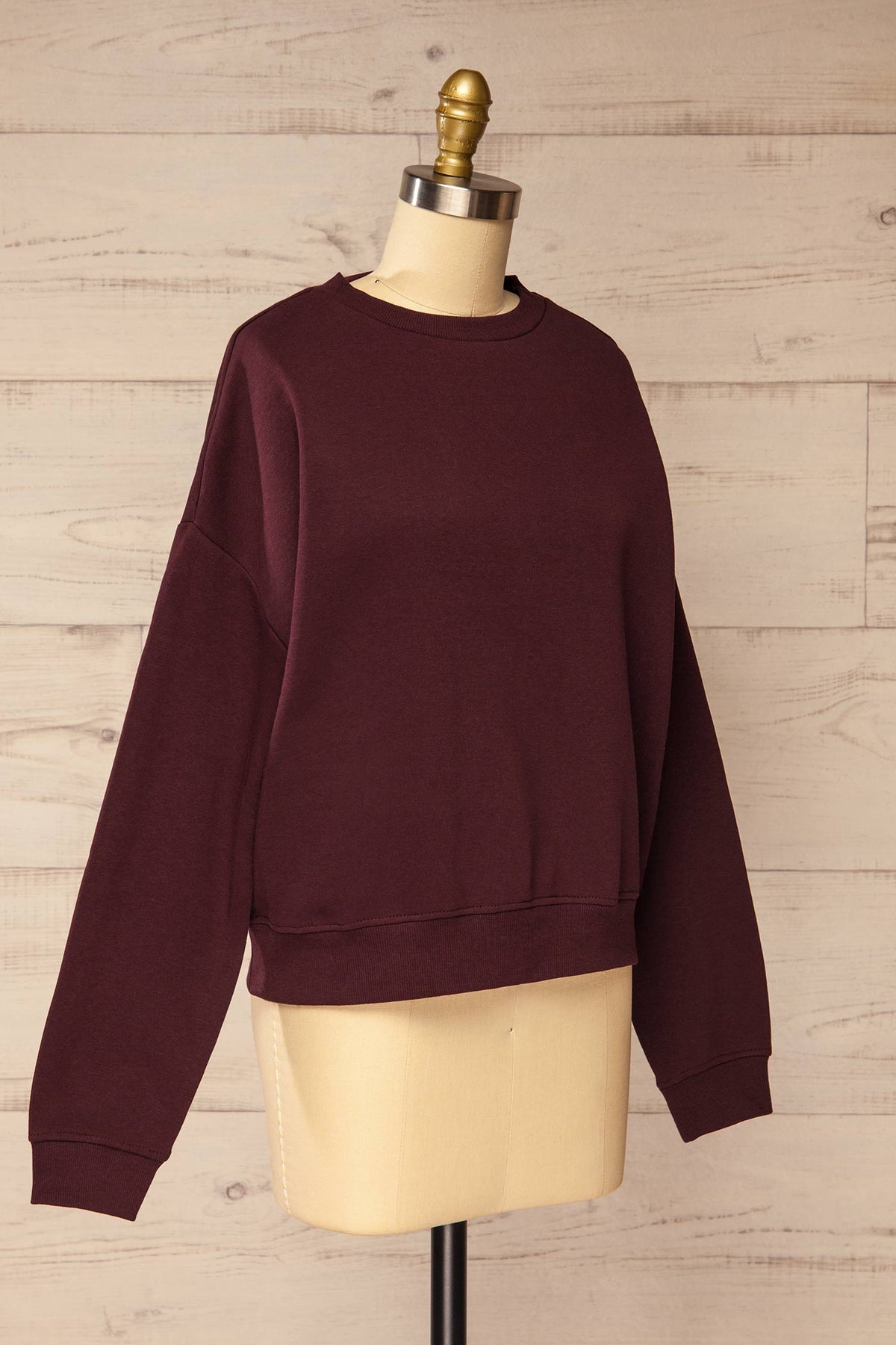 side view of Bacabal Burgundy Crewneck Sweatshirt at La petite garçonne