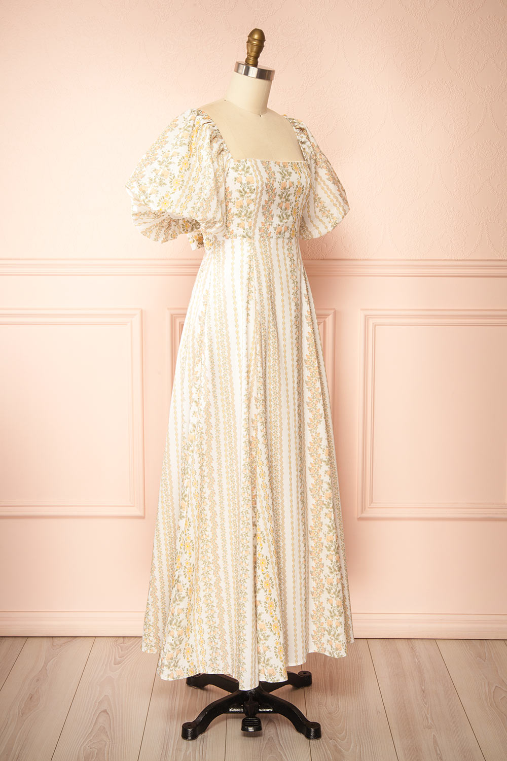 Bachira Long Floral Dress with Back Tie and Pockets | Boutique 1861 side view