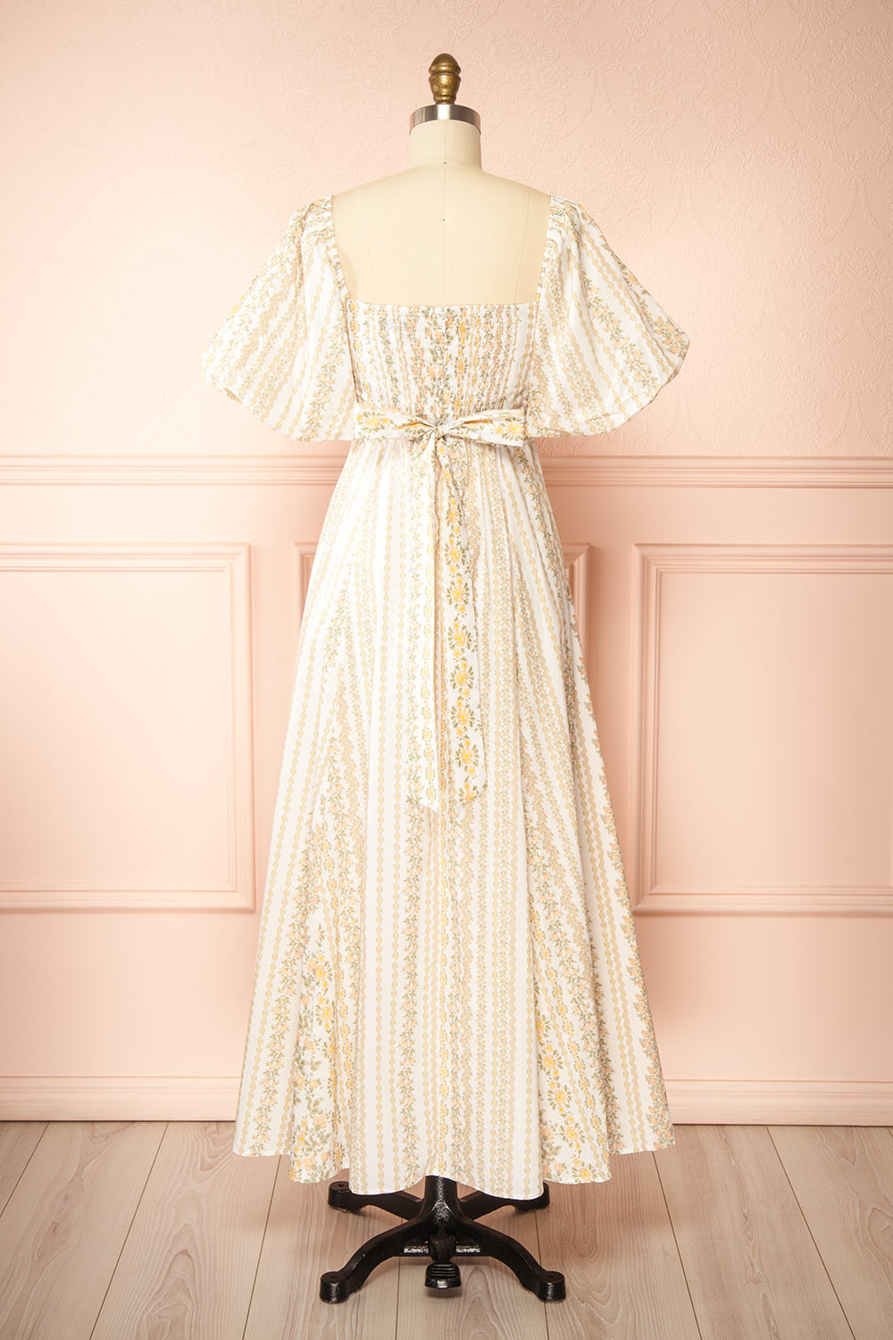 Bachira Long Floral Dress with Back Tie and Pockets | Boutique 1861 back view