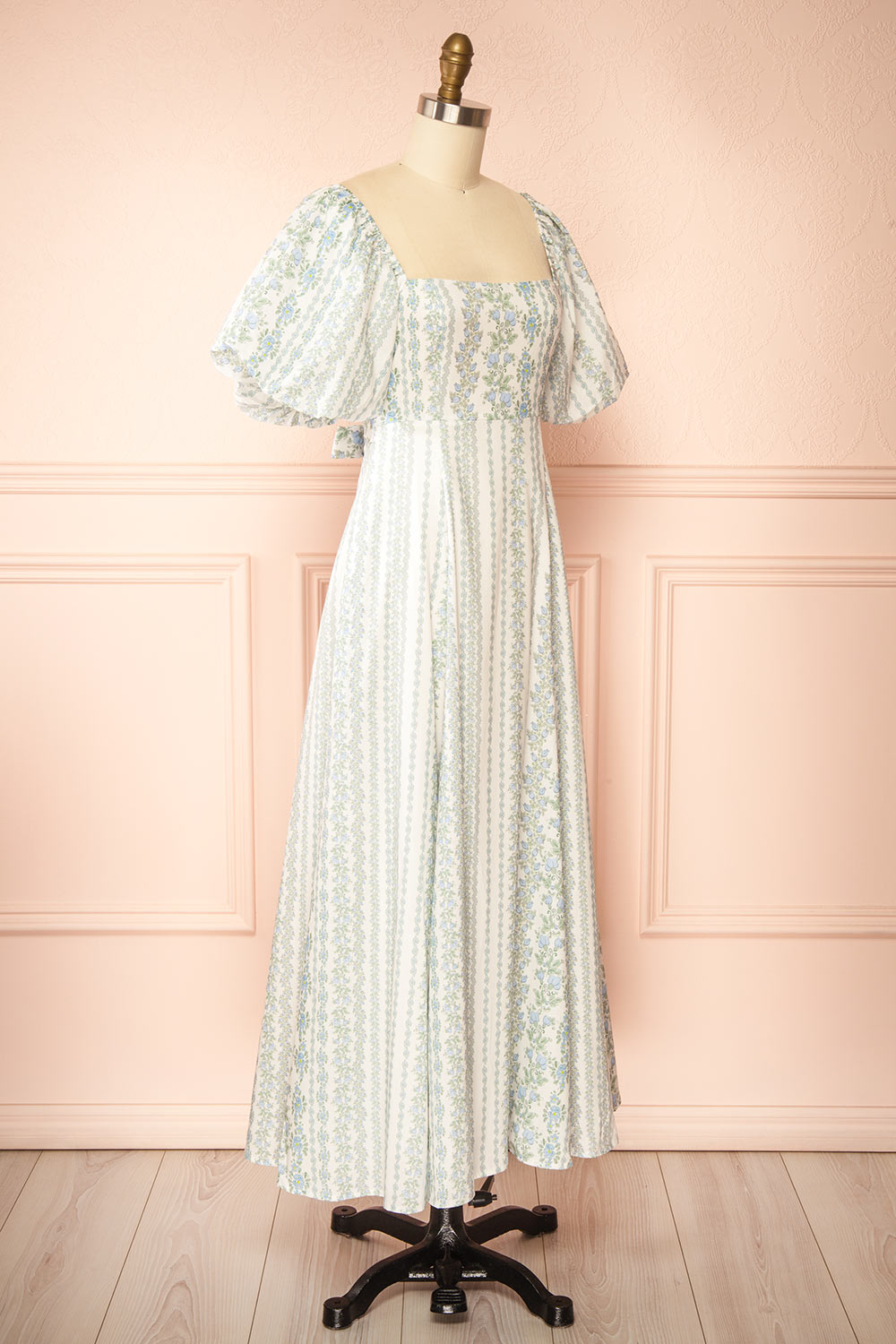 Bachira Blue Long Floral Dress with Back Tie | Boutique 1861 side view