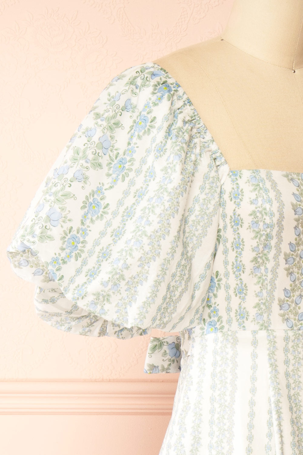 Bachira Blue Long Floral Dress with Back Tie | Boutique 1861 side