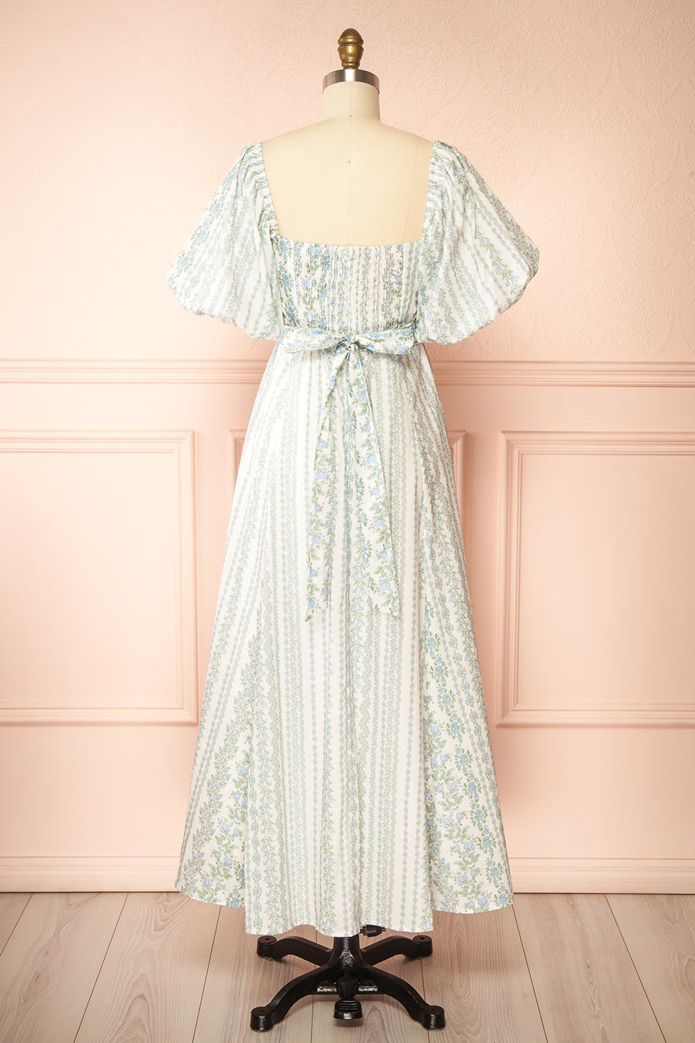 Bachira Blue Long Floral Dress with Back Tie | Boutique 1861 back view