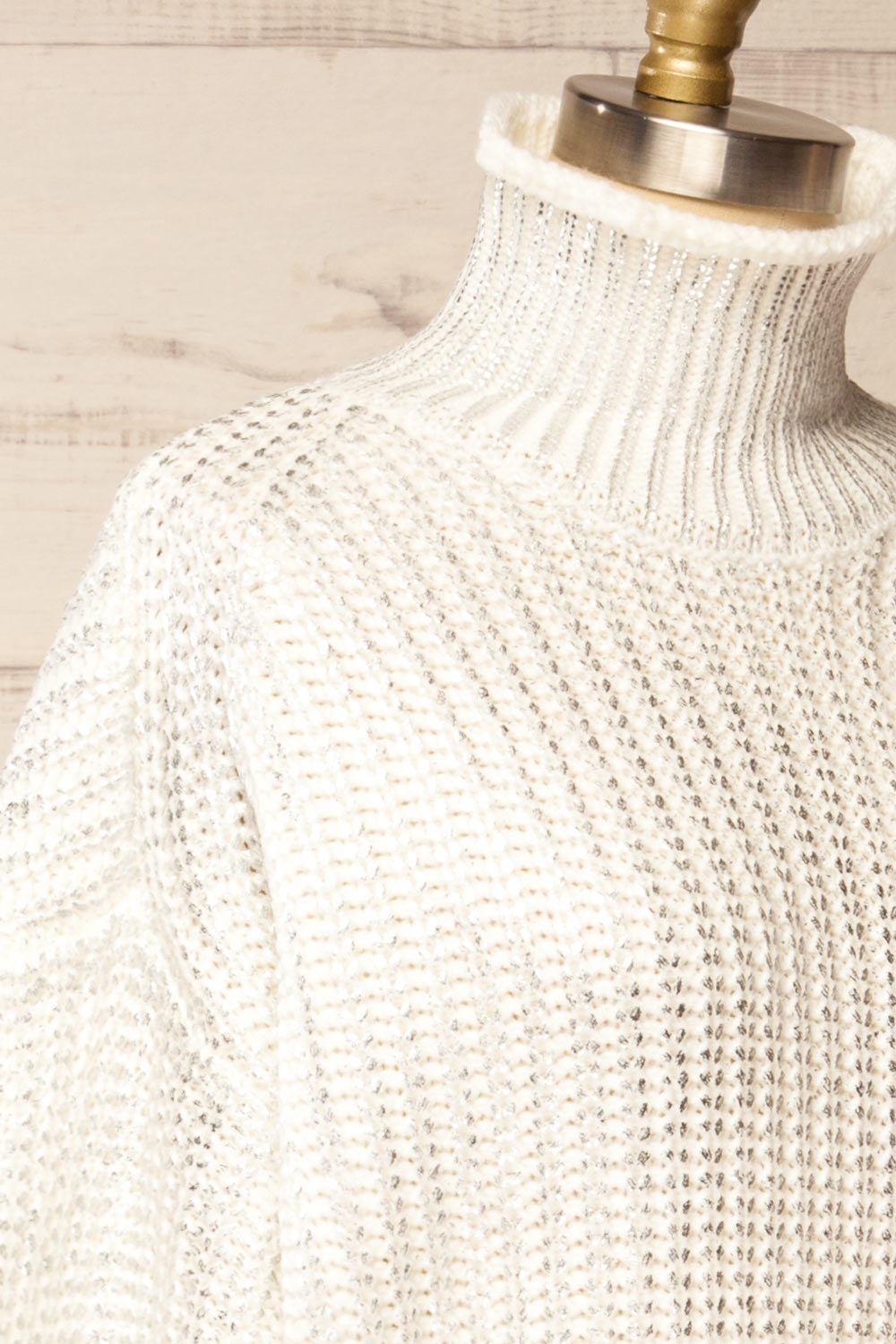 Badalona White Knit Sweater w/ Silver Foil | La petite garçonne side close-up