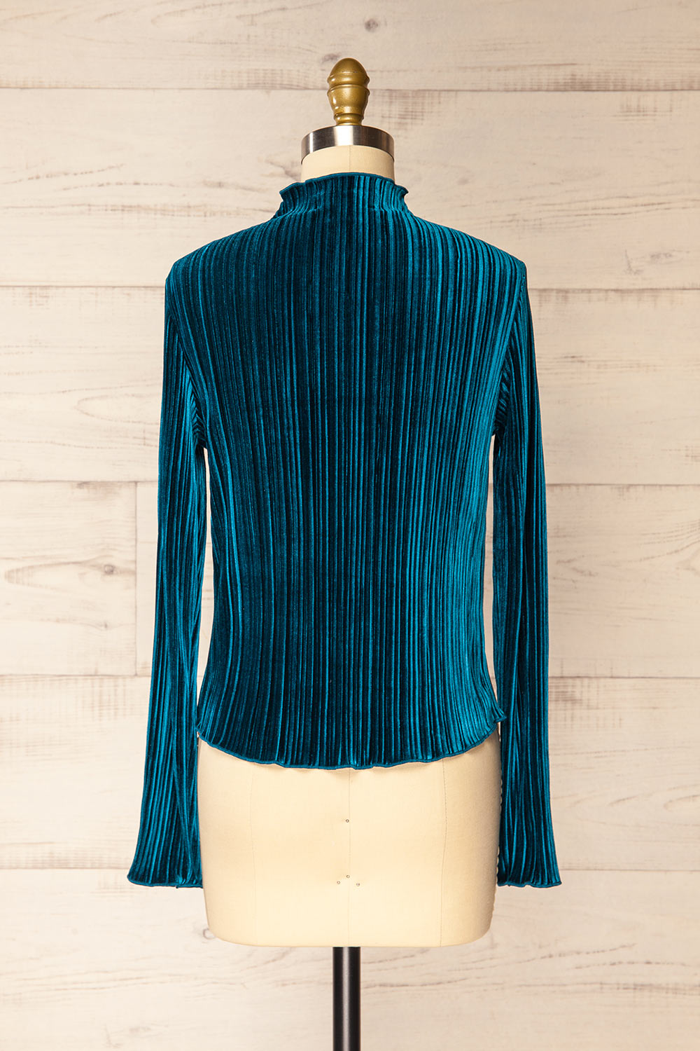 Bagnolet Teal Ribbed Top w/ Stand Collar | La petite garçonne back view