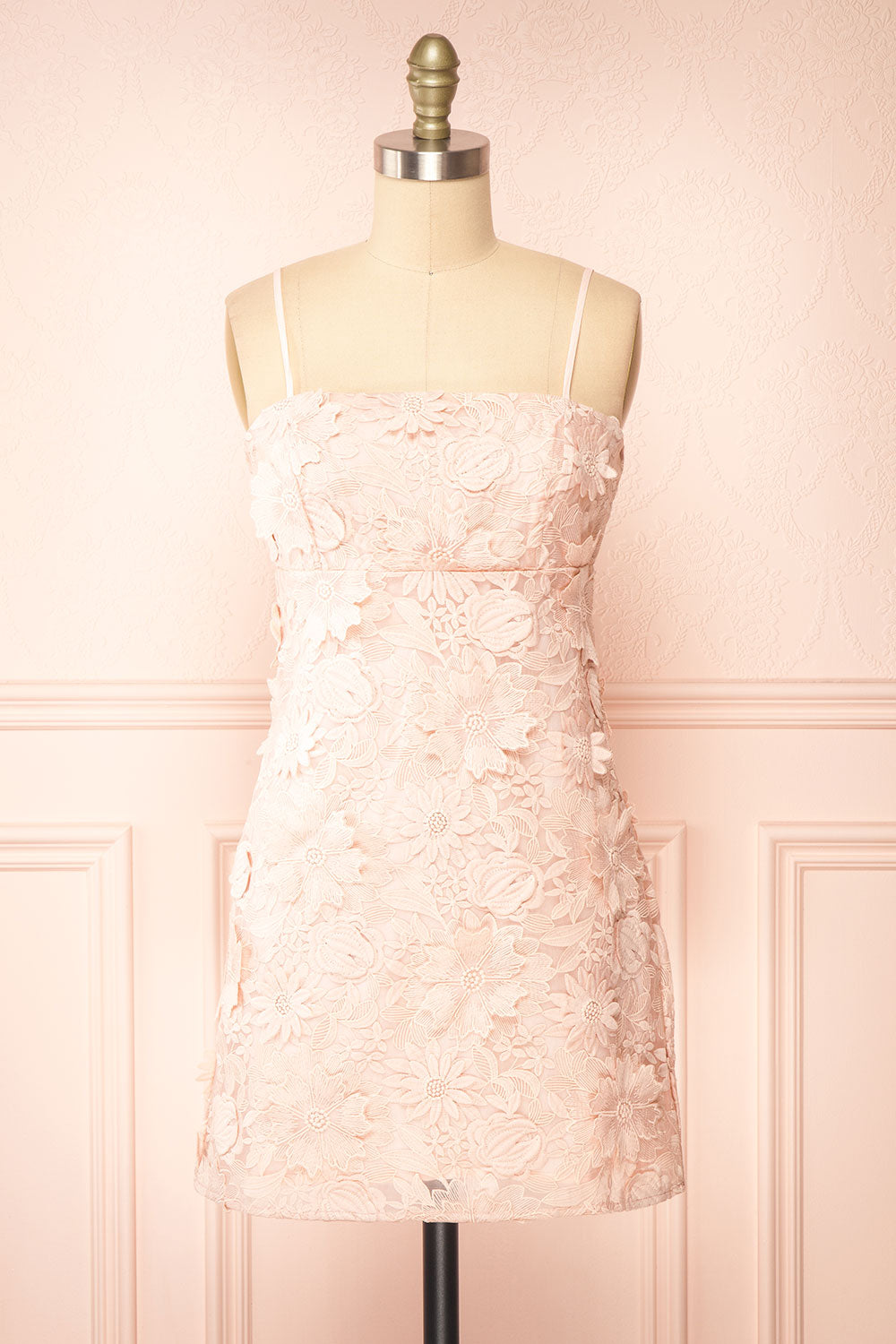 Baia Short Straight Pink Floral Lace Dress | Boutique 1861 front view