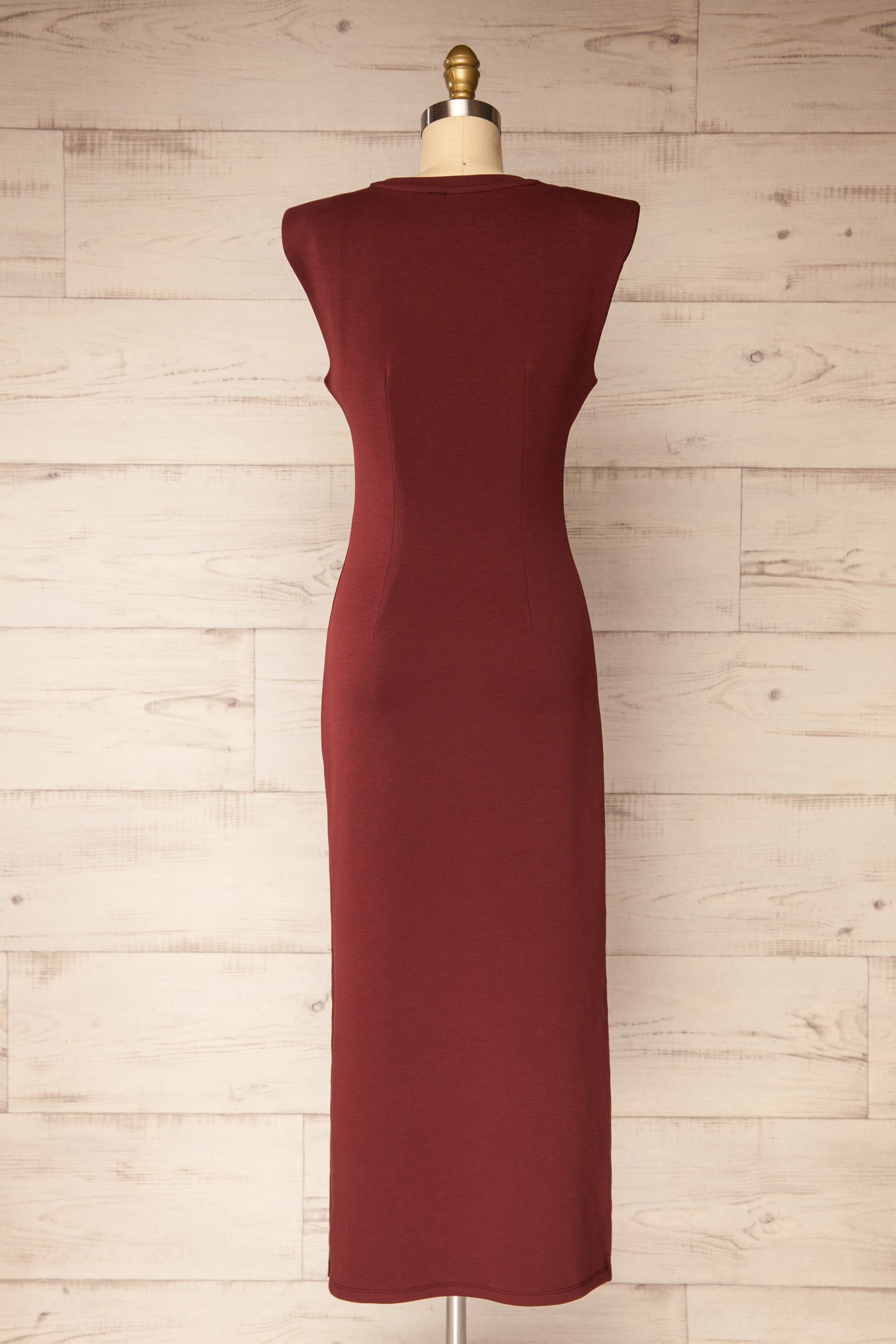 Balangir Burgundy Asymmetrical Sleeveless Maxi Dress | La petite garçonne back view