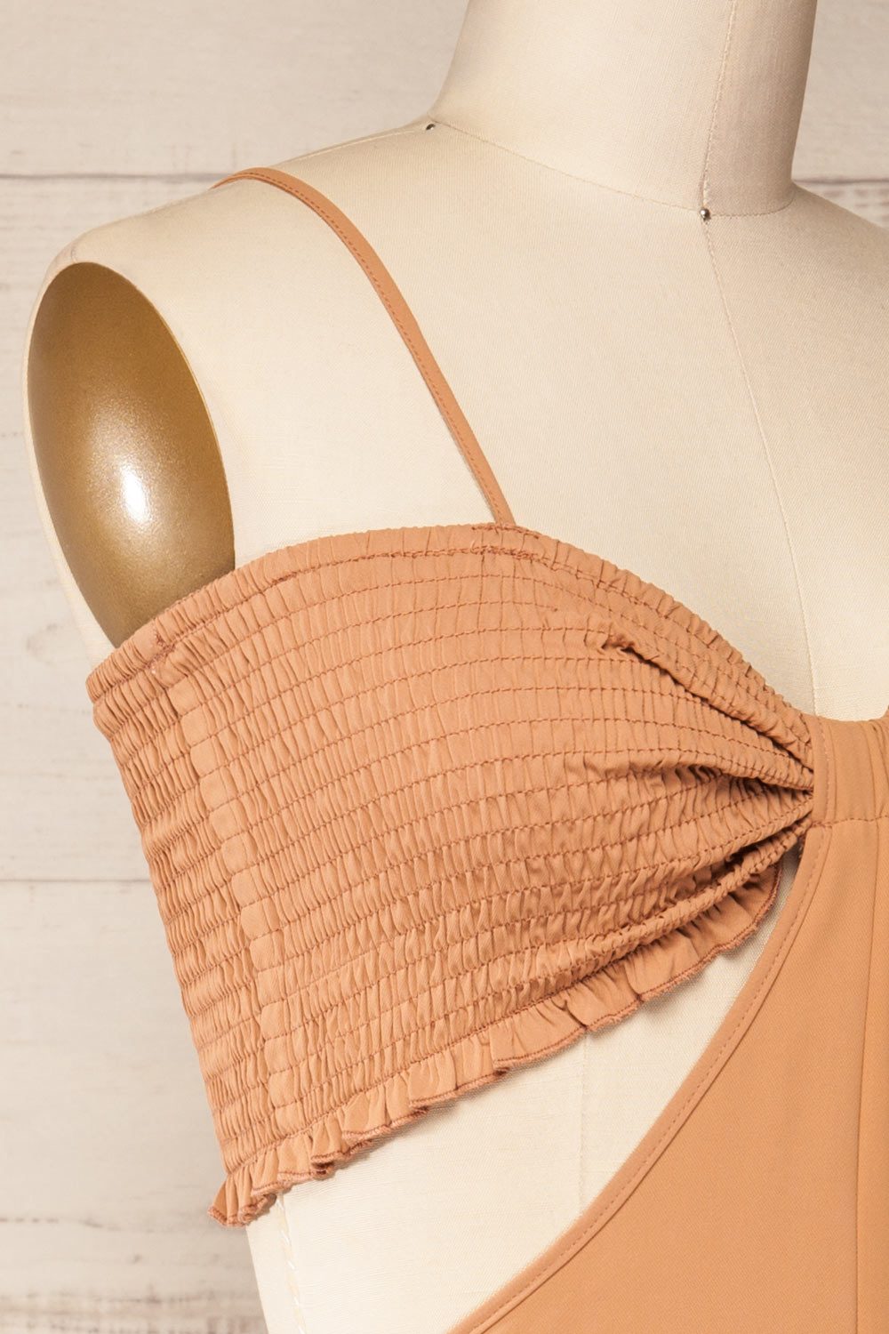 Balcarce Caramel Romper w/ Cut-Outs | La petite garçonne side close-up