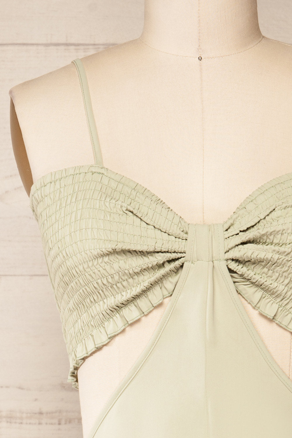 Balcarce Sage Romper w/ Cut-Outs | La petite garçonne front close-up