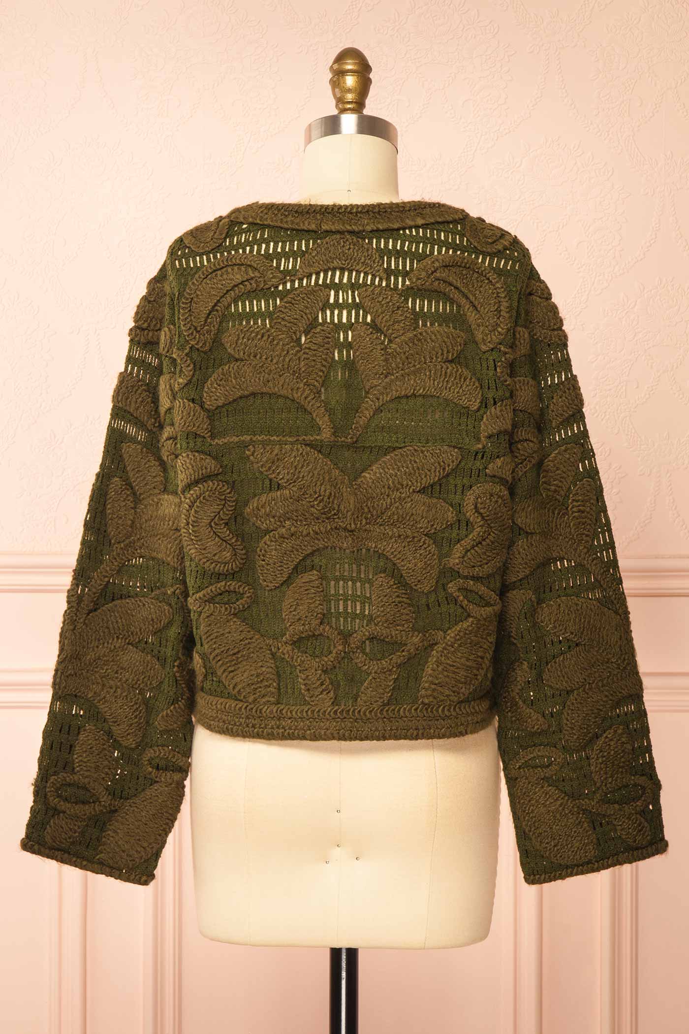 back of Baldina Green Knit Cardigan with Golden Buttons at Boutique 1861 front