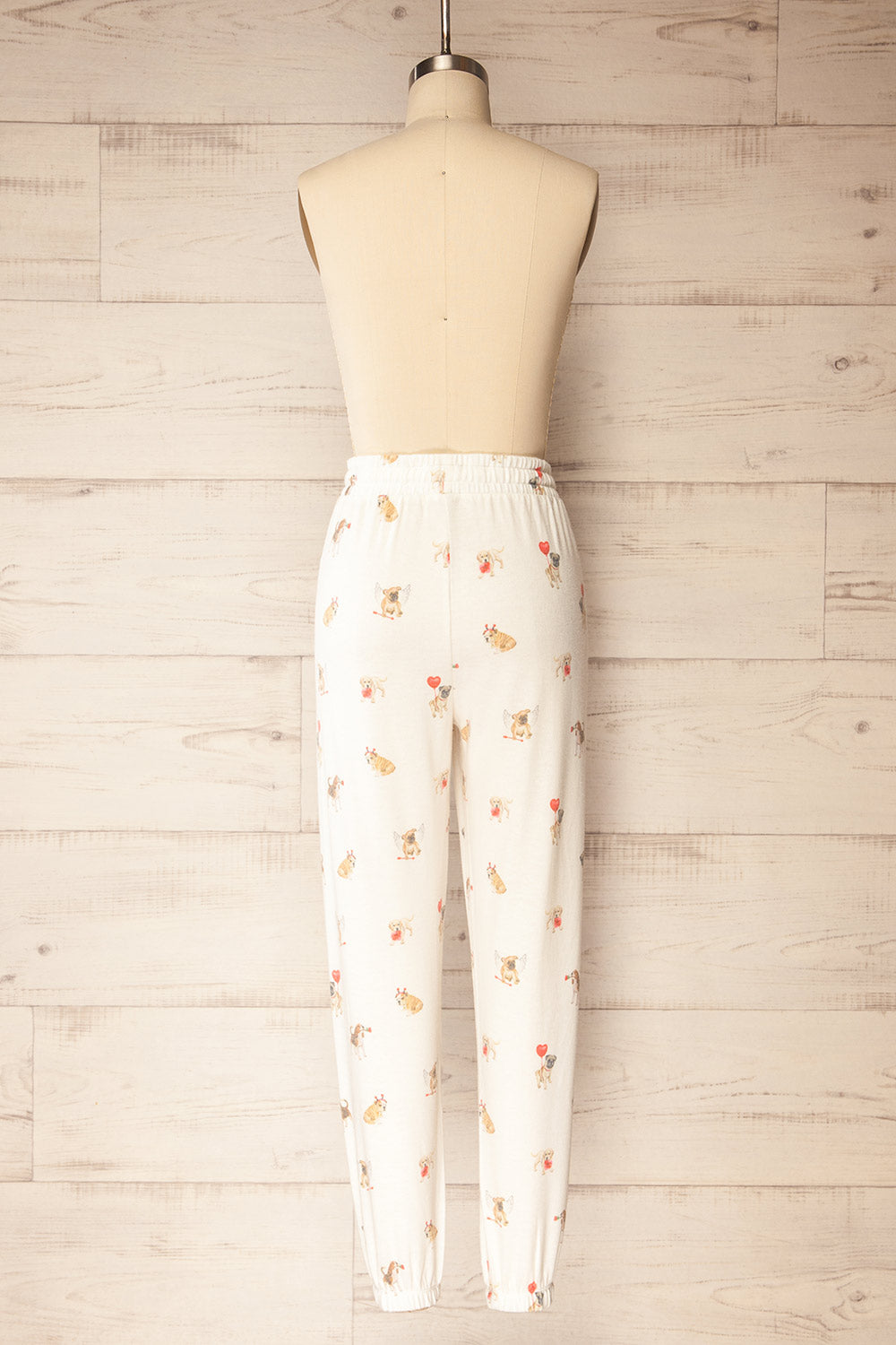 Ballari White Jogger Pants with Dog Print | La petite garçonne back view