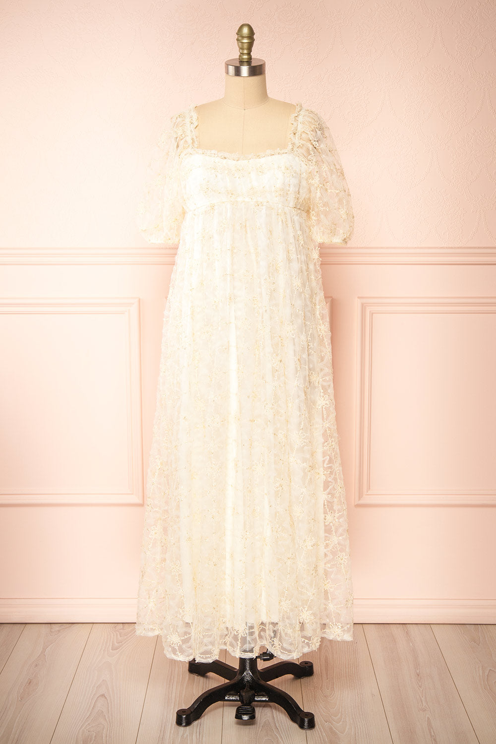 Bambina Maxi Babydoll Dress w/ Embroidered Tulle | Boutique 1861 front view