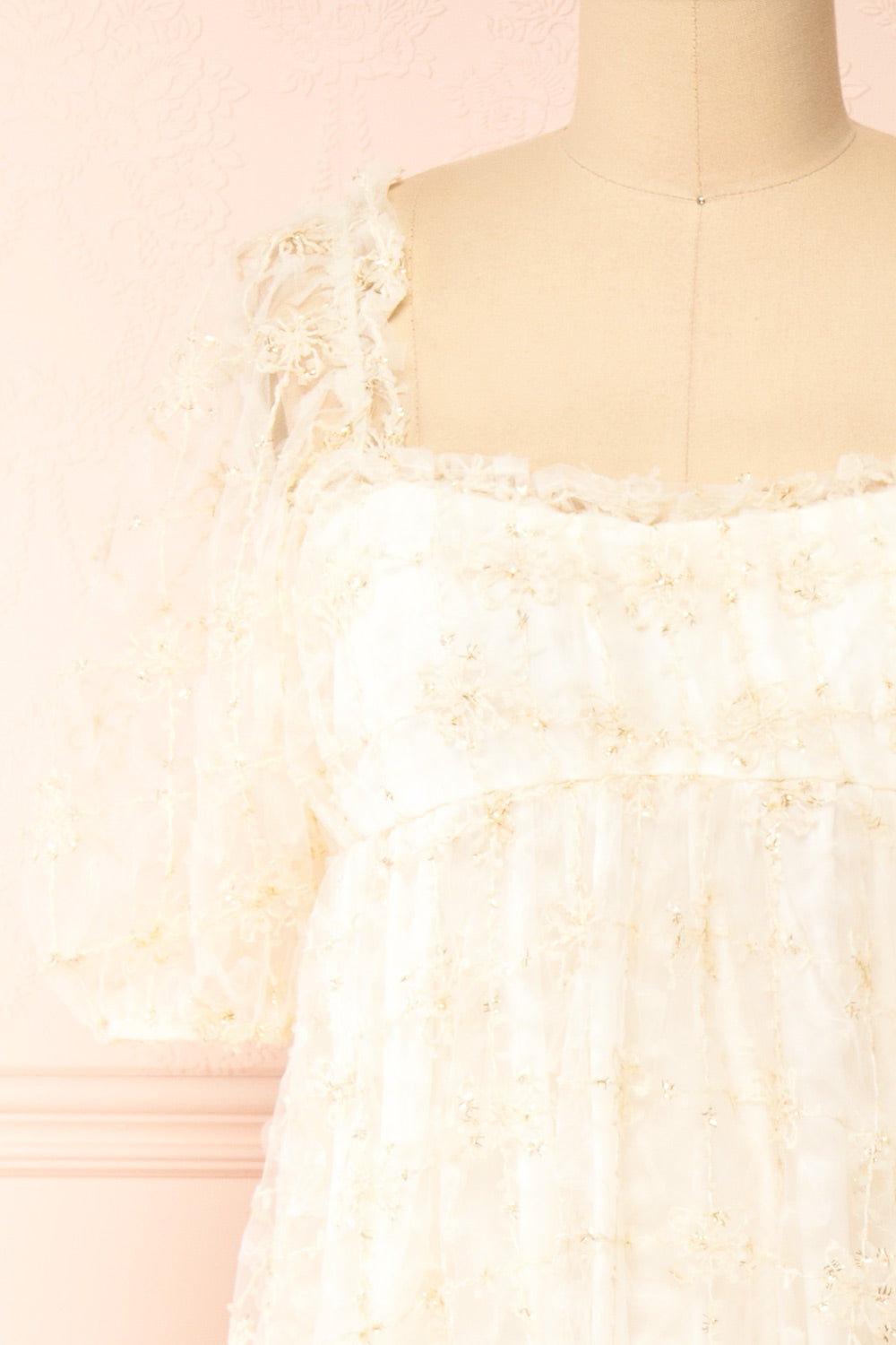 Bambina Maxi Babydoll Dress w/ Embroidered Tulle | Boutique 1861 front close-up