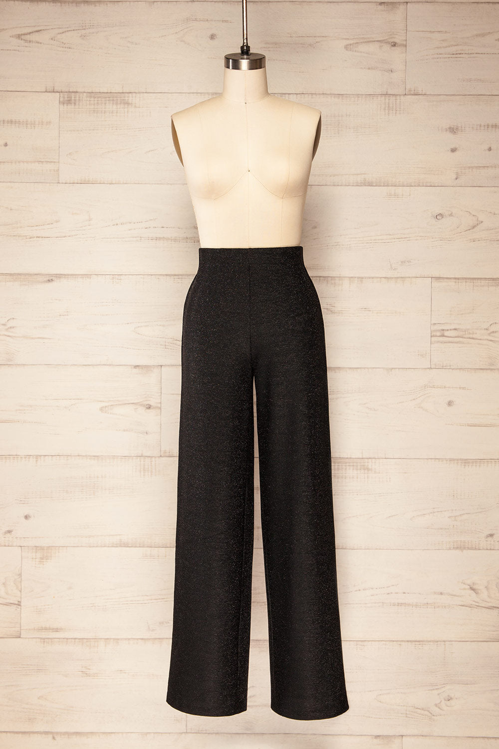 Bamenda Black Glittery Wide Leg Pants | La petite garçonne front view