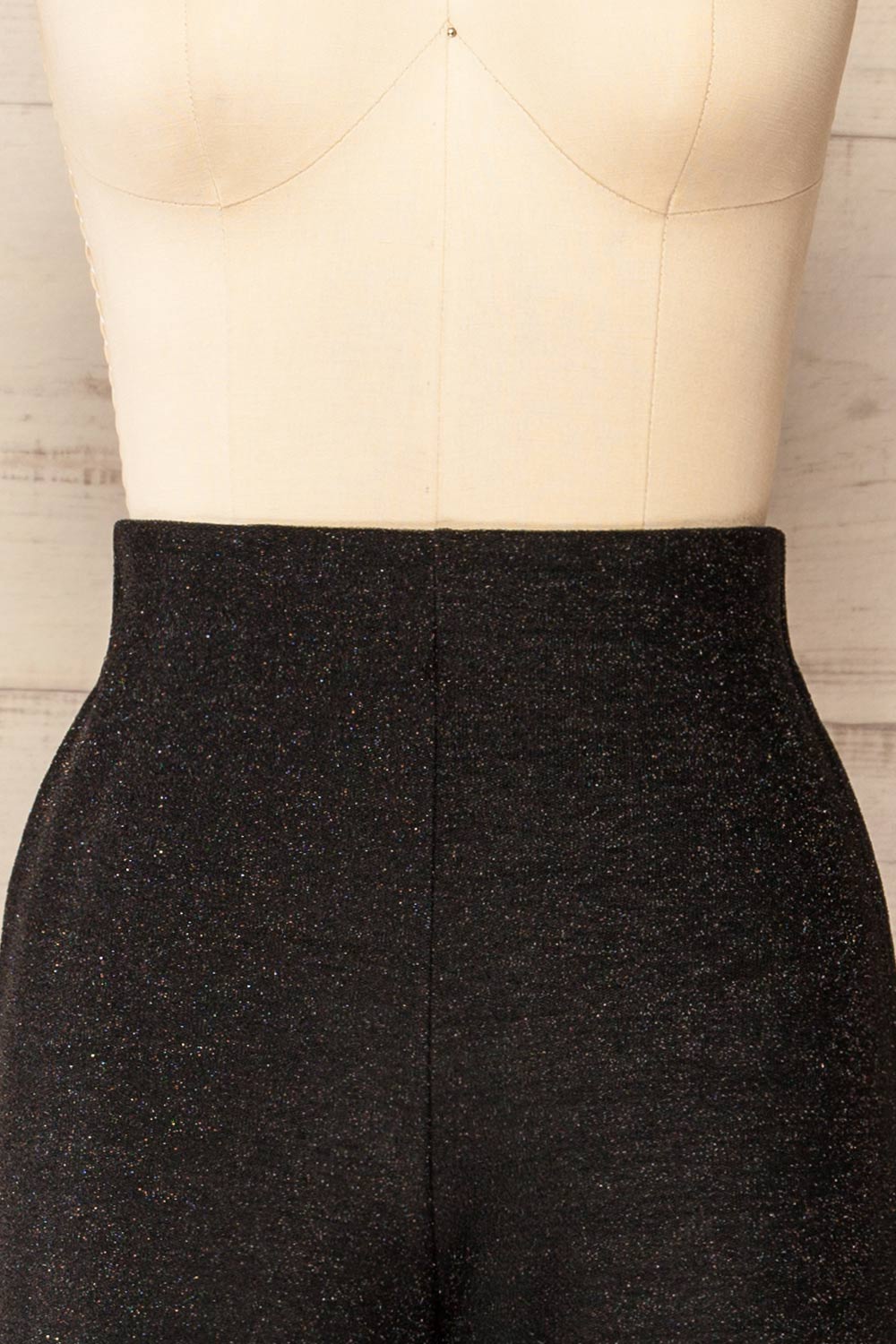 Bamenda Black Glittery Wide Leg Pants | La petite garçonne front close-up