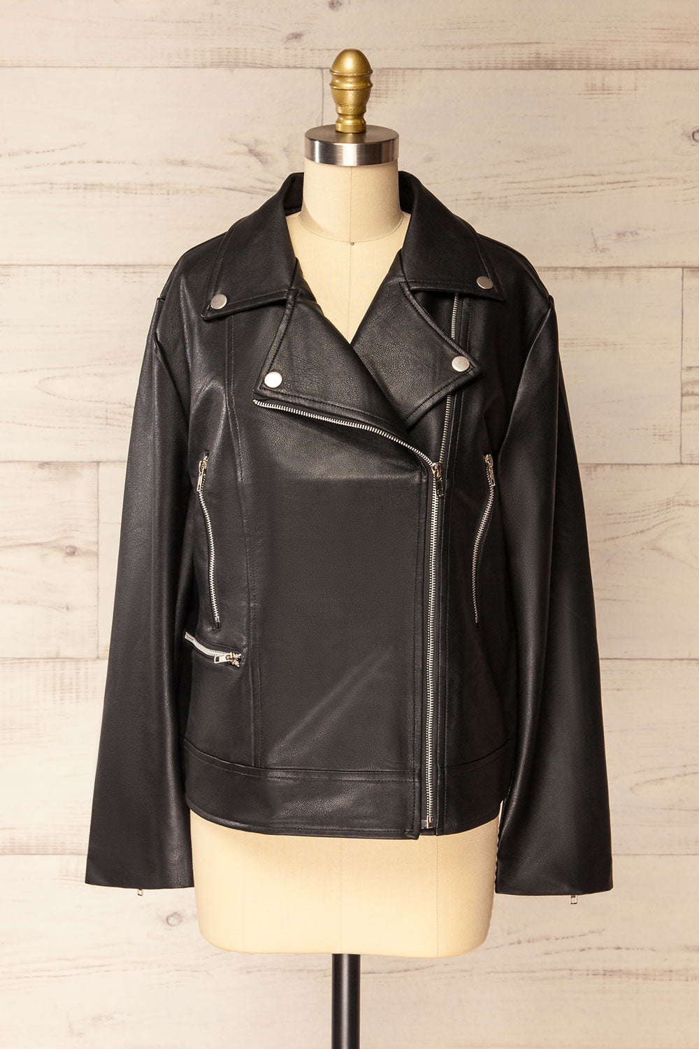 Bandipur Black Faux Leather Jacket | La petite garçonne front view