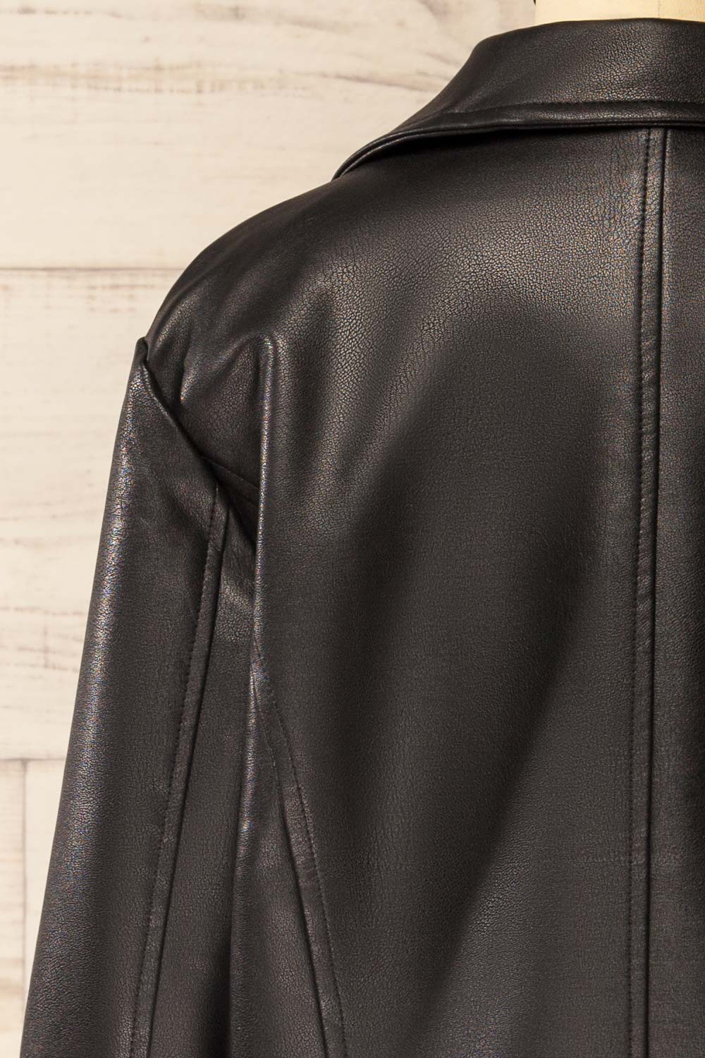 Bandipur Black Faux Leather Jacket | La petite garçonne back close-up