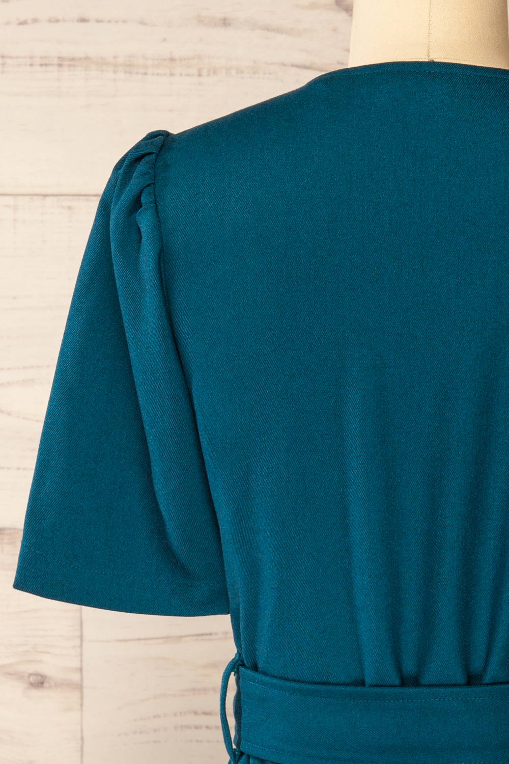 Bangkok Teal Short A-Line Dress w/ Belt | La petite garçonne back close-up