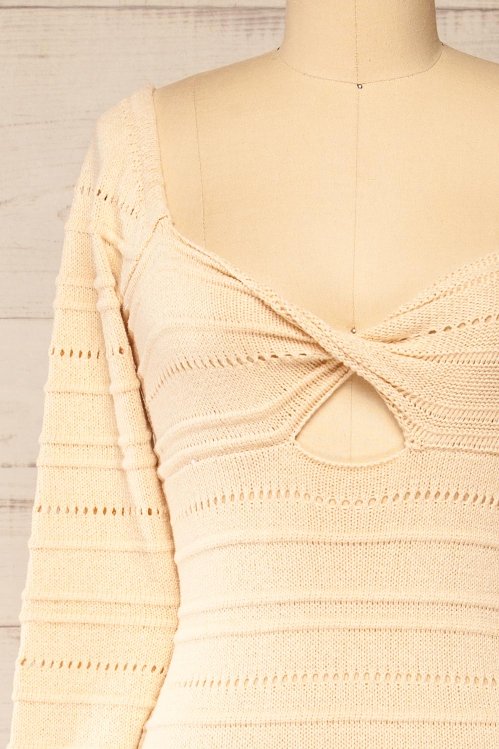 Bangui Beige Knit Openwork Midi Dress | La petite garçonne front close-up