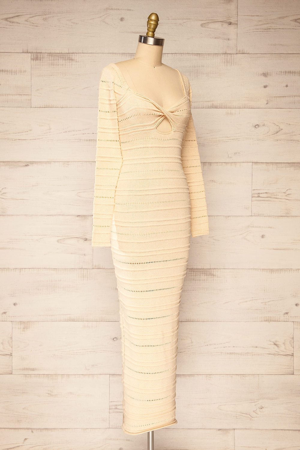 Bangui Beige Knit Openwork Midi Dress | La petite garçonne side view