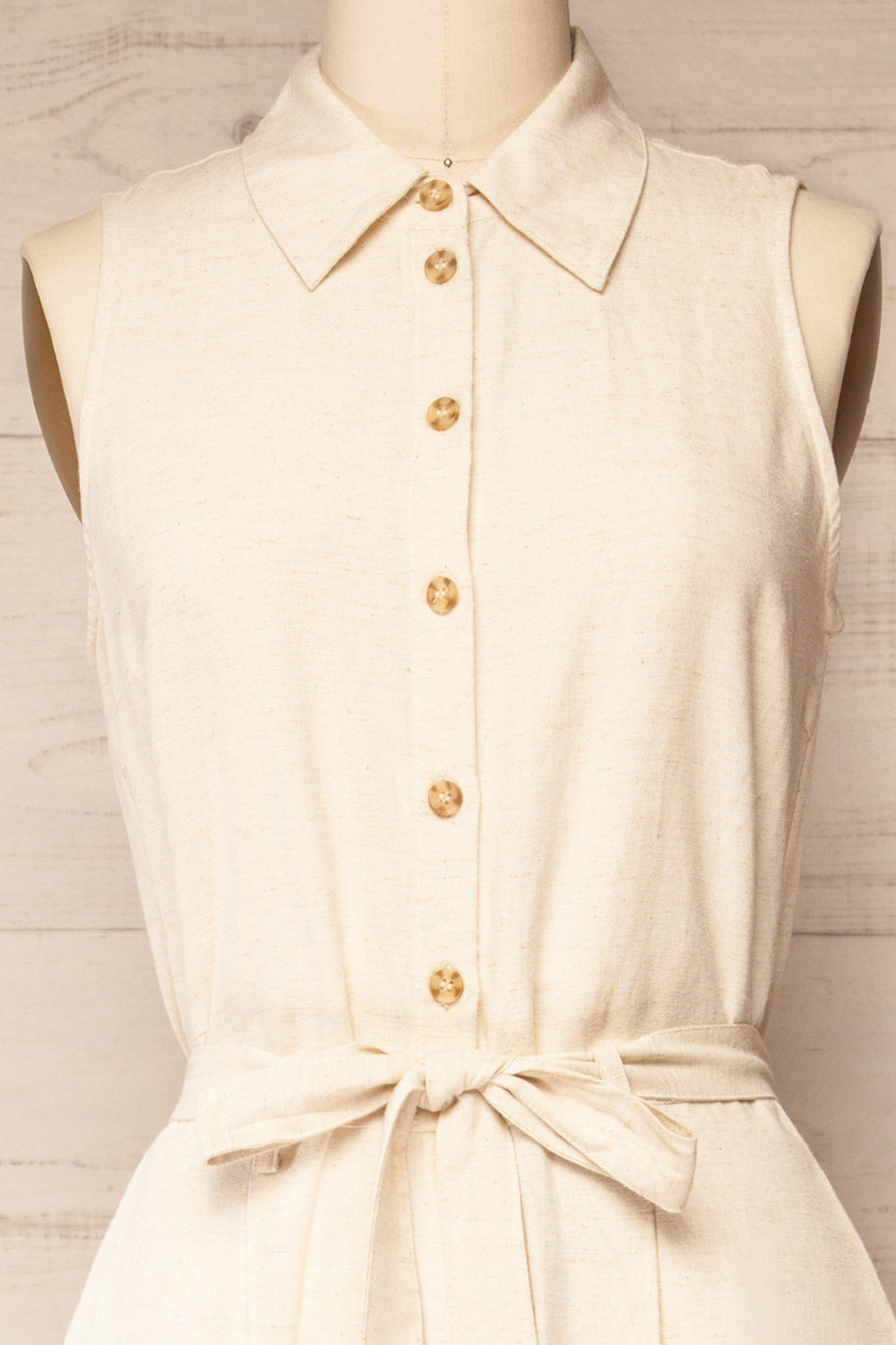 Baotou Beige Jumpsuit with Belt and Pockets | La petite garçonne front