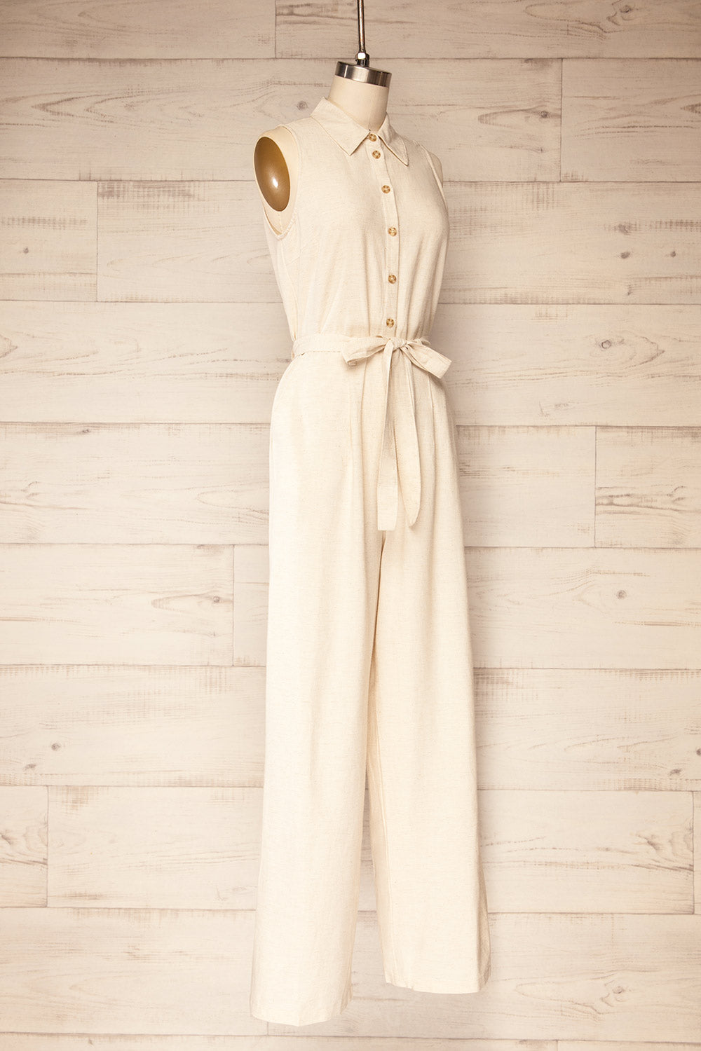 Baotou Beige Jumpsuit with Belt and Pockets | La petite garçonne side view