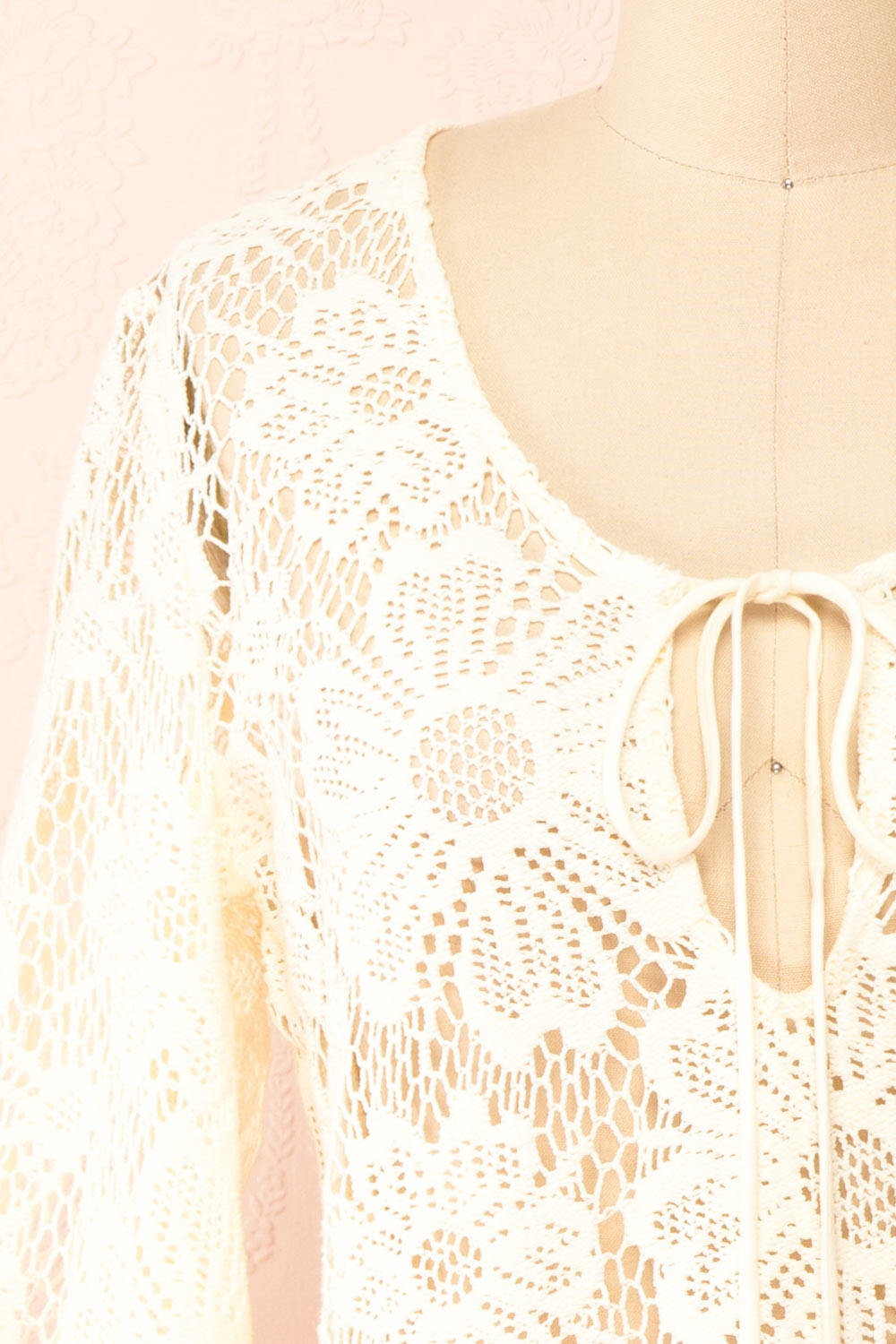 Bara Short Ivory Floral Crochet Dress | Boutique 1861 front close-up