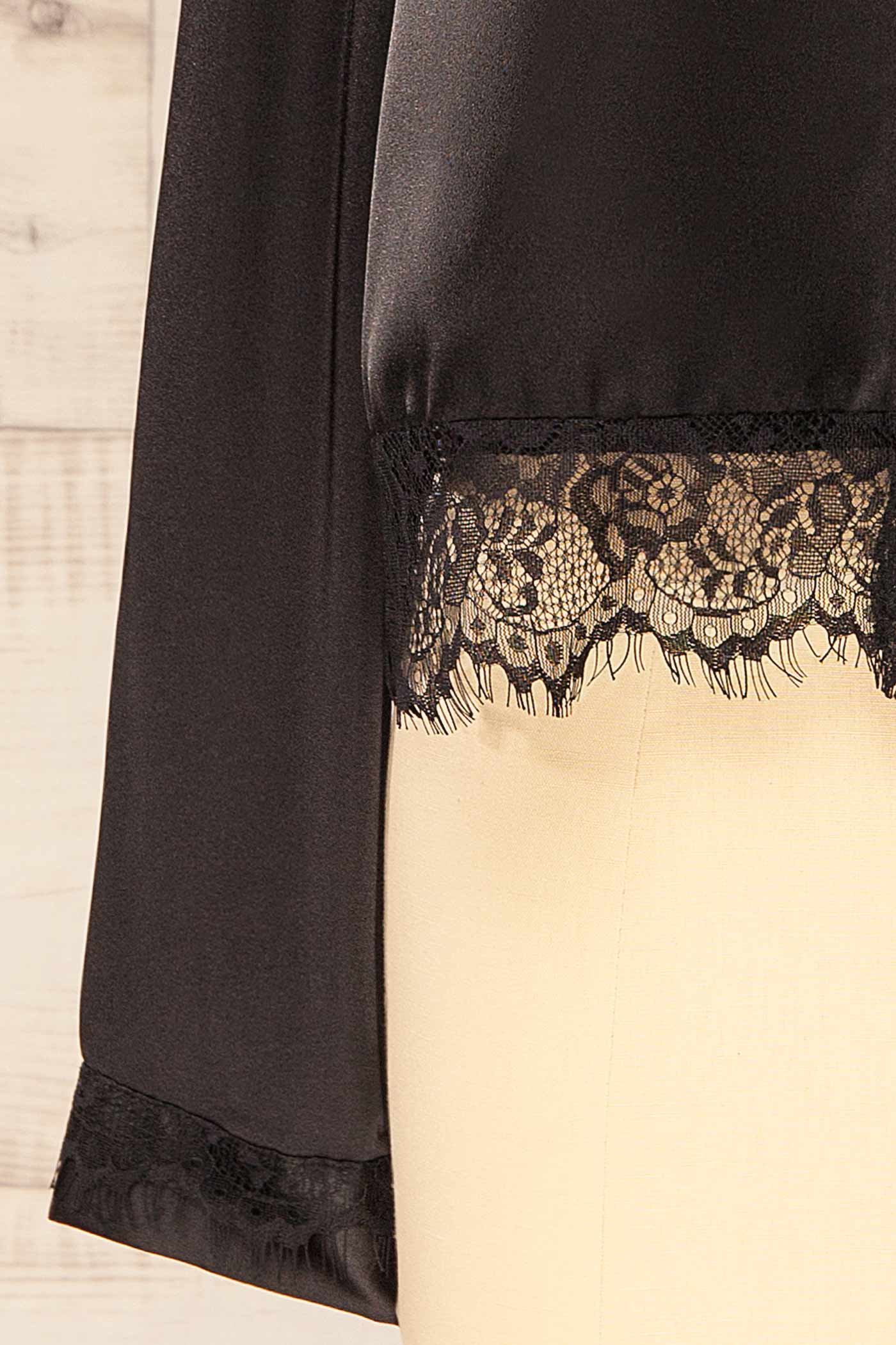 Baramula Black Satin Cropped Shirt with Lace | La petite garçonne fabric