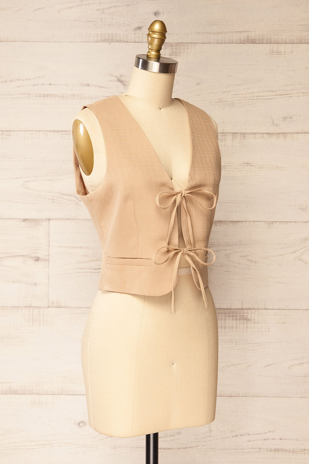 Barka Sleeveless Beige Waistcoat w/ 2 Bows | La petite garçonne side view