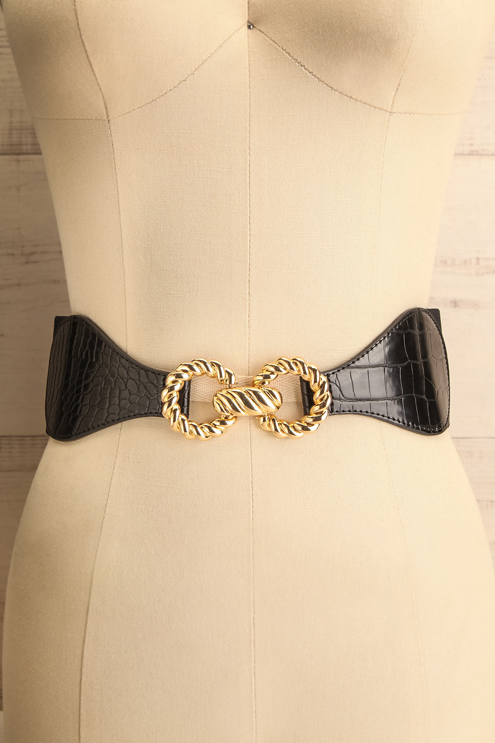 Barnet Gold Wide Elastic Belt w/ Textured Buckle | La petite garçonne