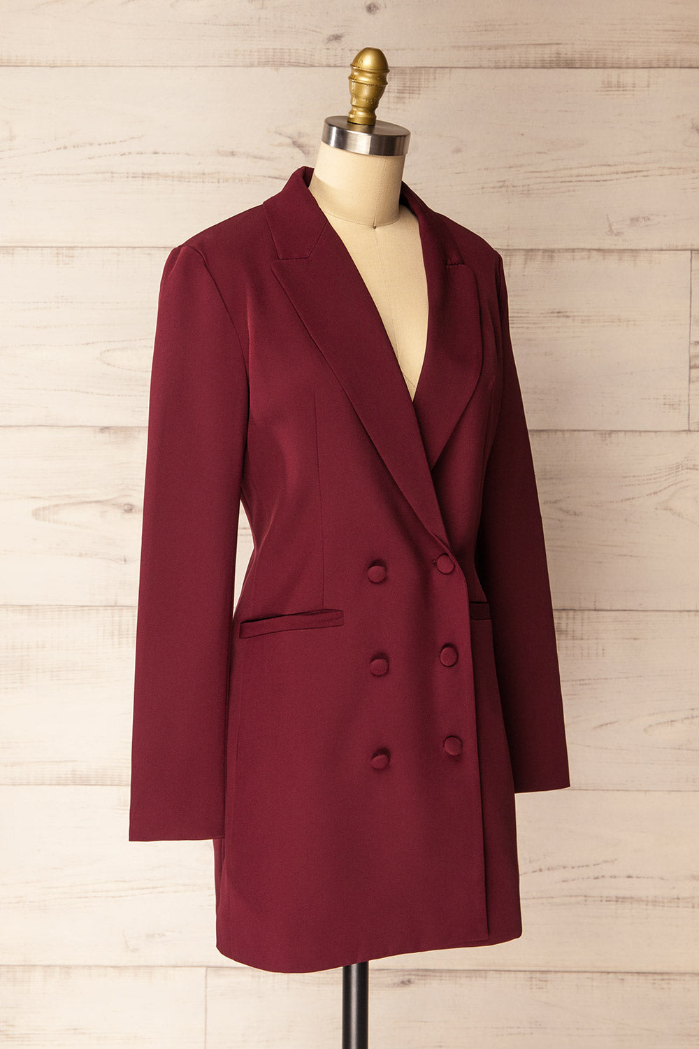 Barrameda Burgundy Double-Breasted Blazer Dress | La petite garçonne side view