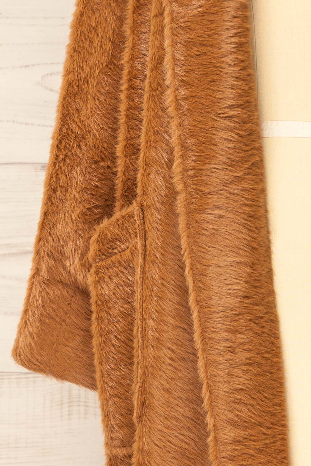 Bartin Brown Open-Front Faux Fur Coat | La petite garçonne sleeve