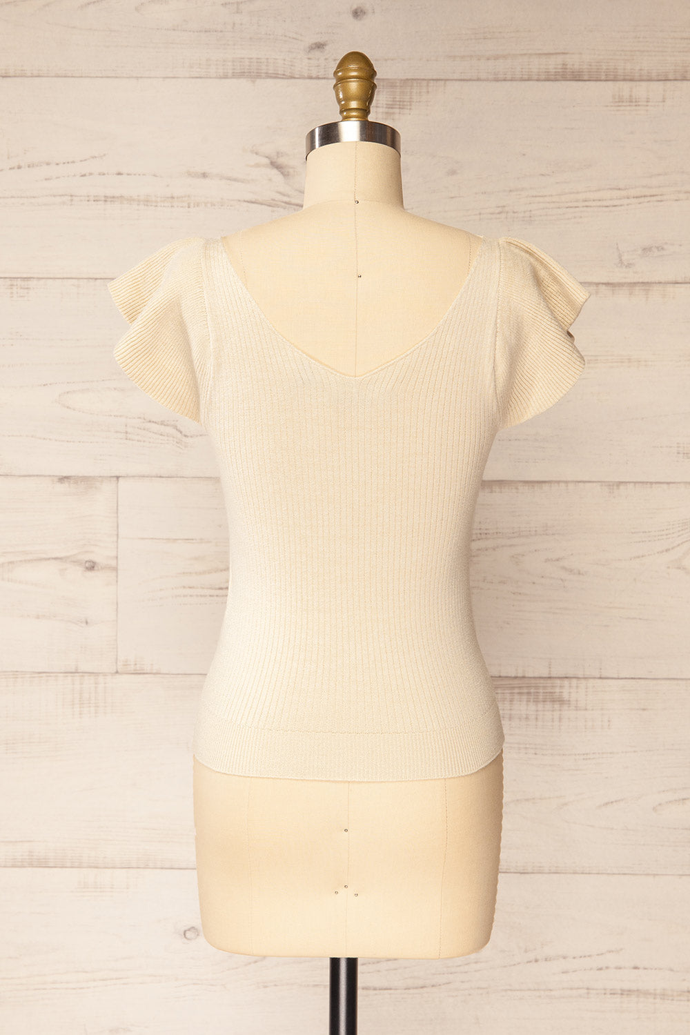 Basrah Beige Knitted V-Neck Top | La petite garçonne back view