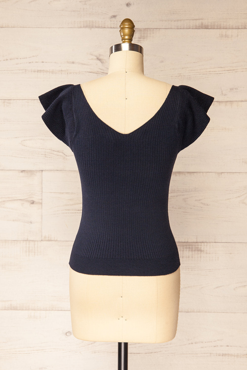 Basrah Navy Knitted V-Neck Top | La petite garçonne back view