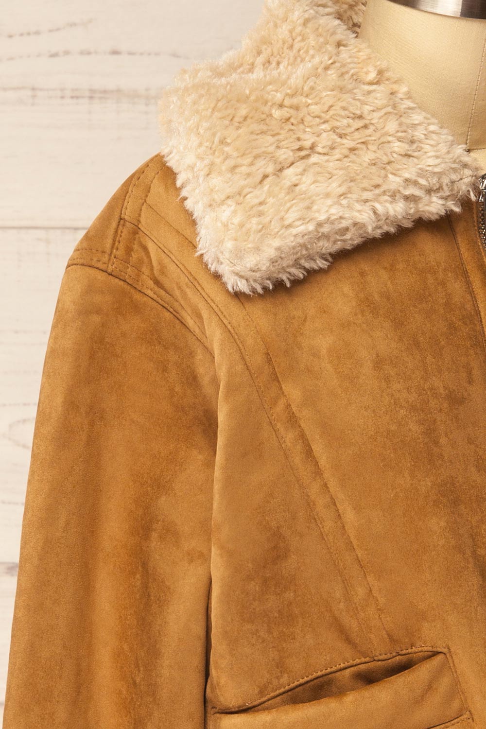 Bathrust Faux Suede Caramel Jacket with Sherpa Lining | La petite garçonne side
