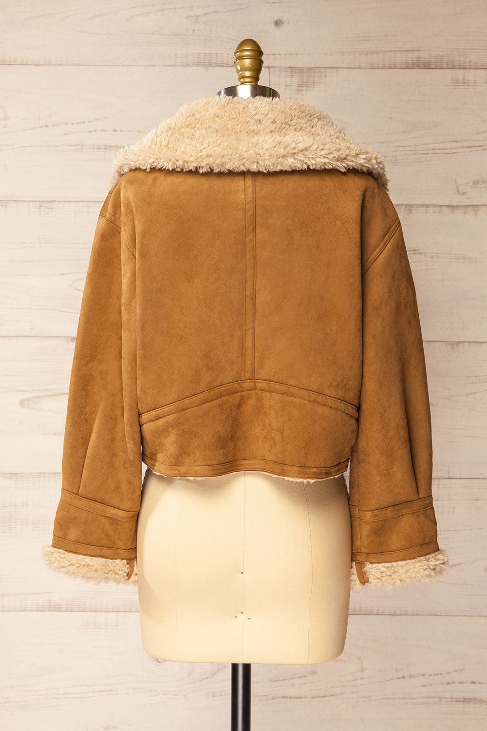 Bathrust Faux Suede Caramel Jacket with Sherpa Lining | La petite garçonne back view