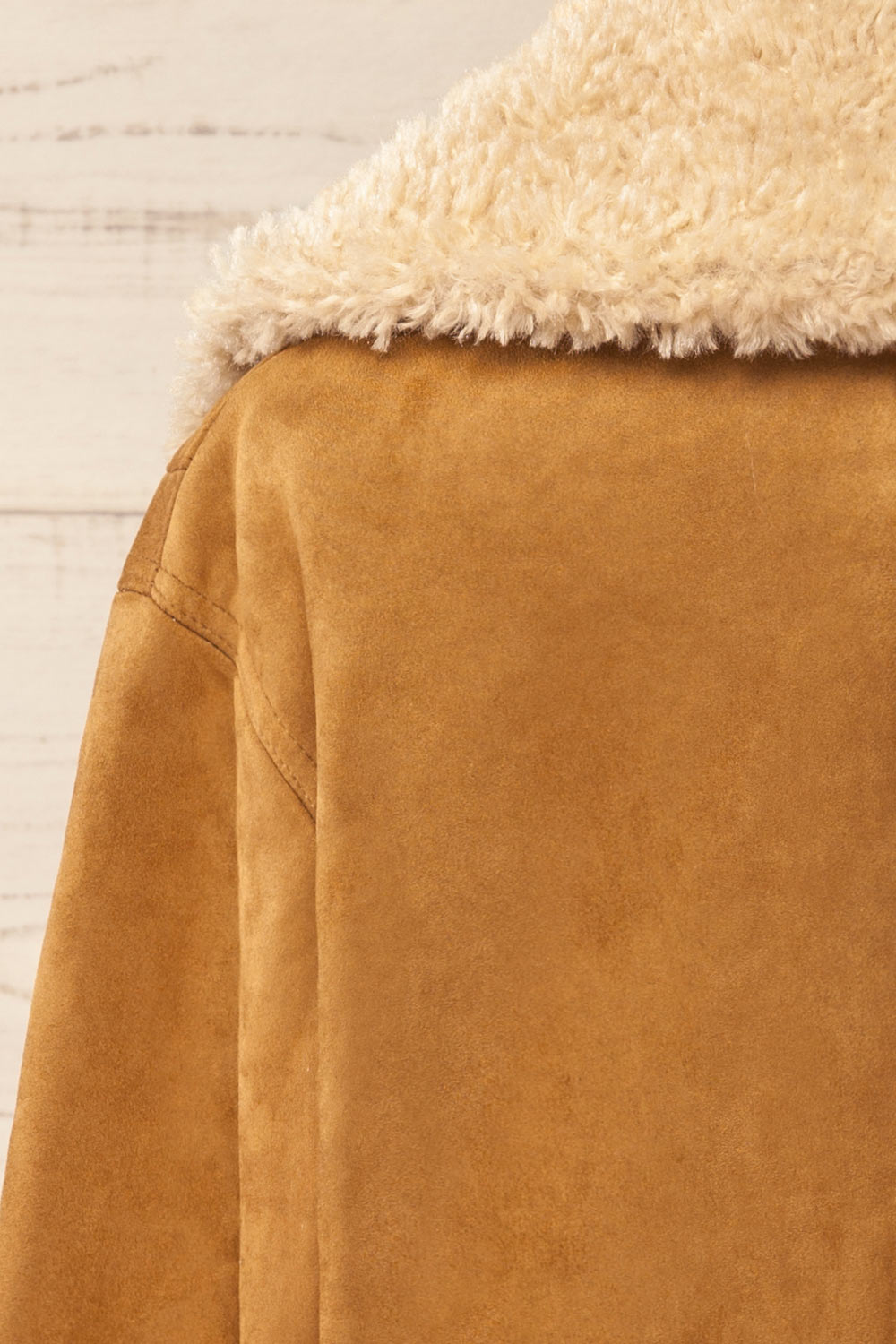 Bathrust Faux Suede Caramel Jacket with Sherpa Lining | La petite garçonne back