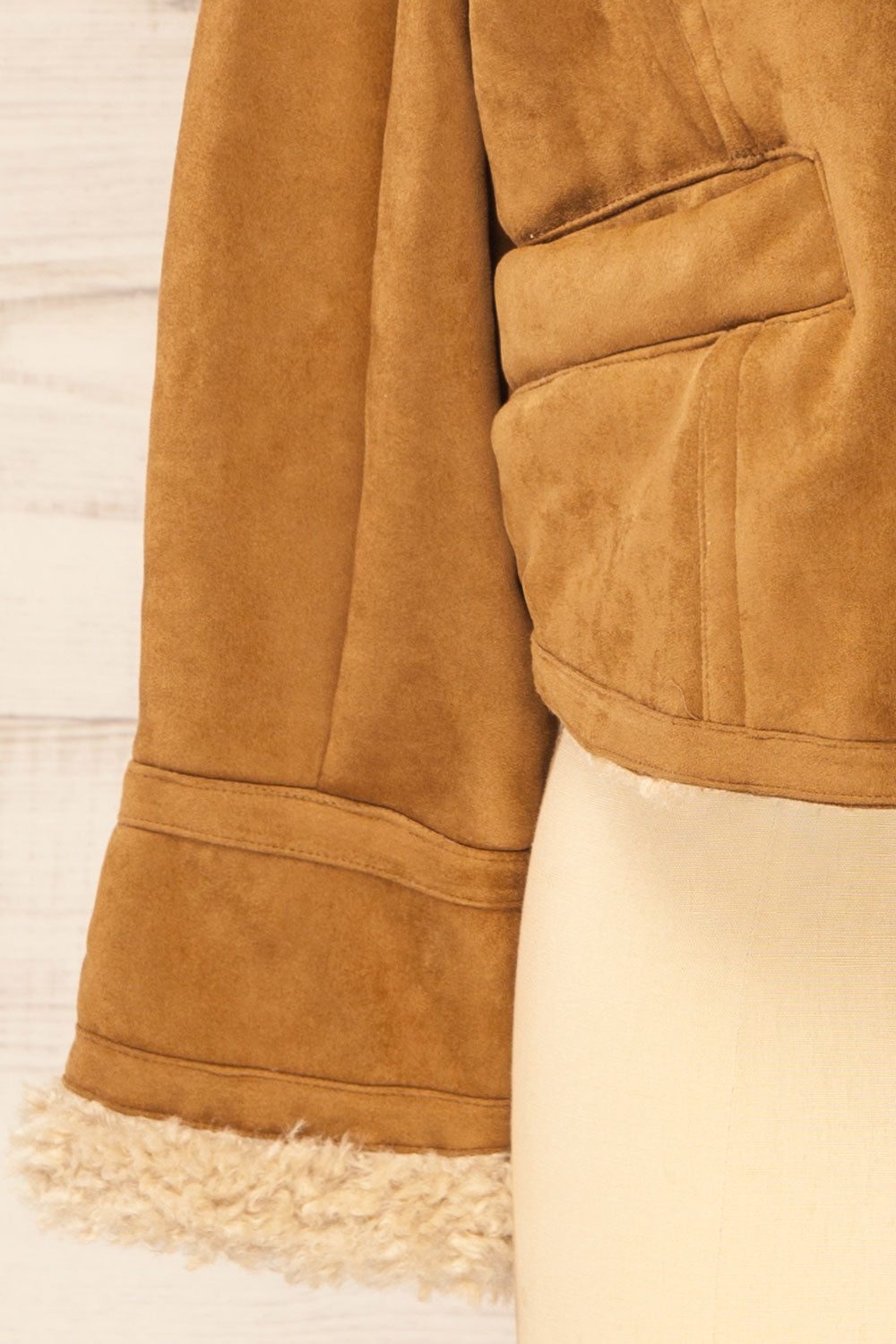 Bathrust Faux Suede Caramel Jacket with Sherpa Lining | La petite garçonne bottom