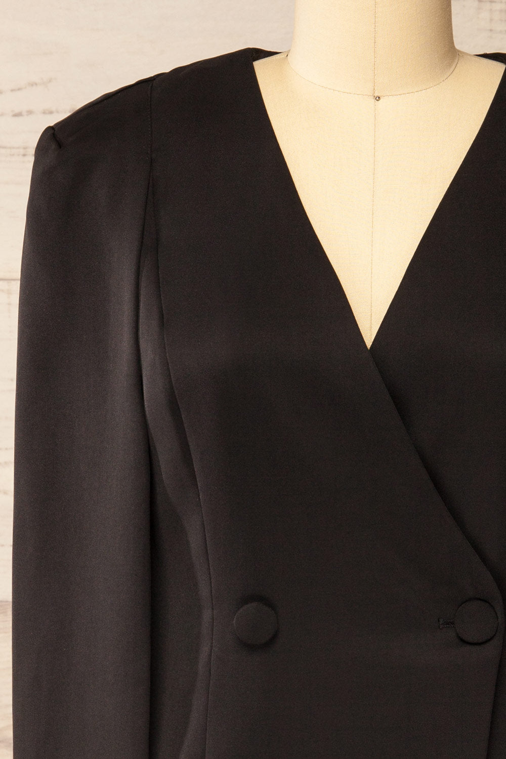 Baumeles Black Cape Blazer Dress | La petite garçonne front close-up