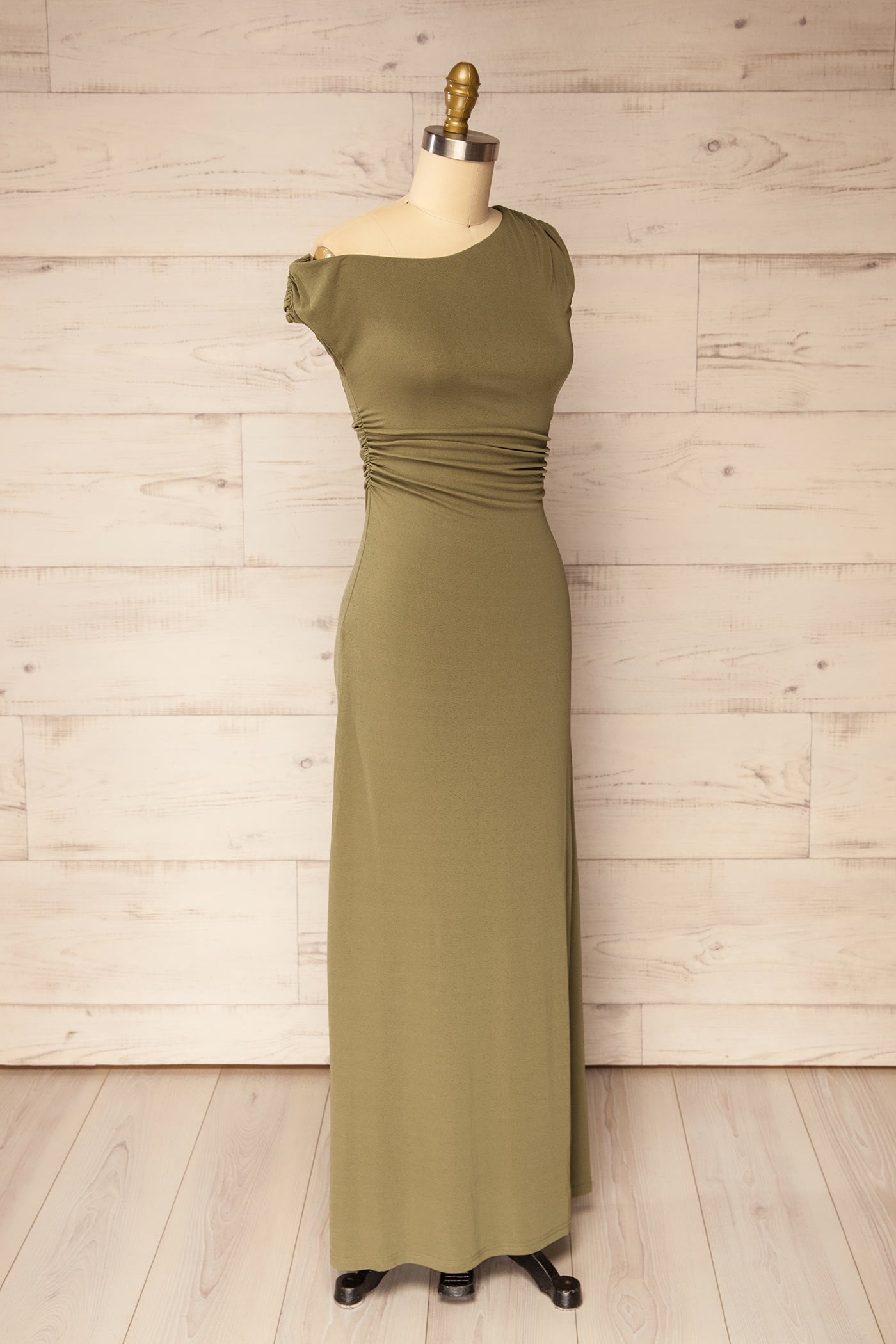 Bavaria Khaki Asymmetrical Long Dress | La petite garçonne side