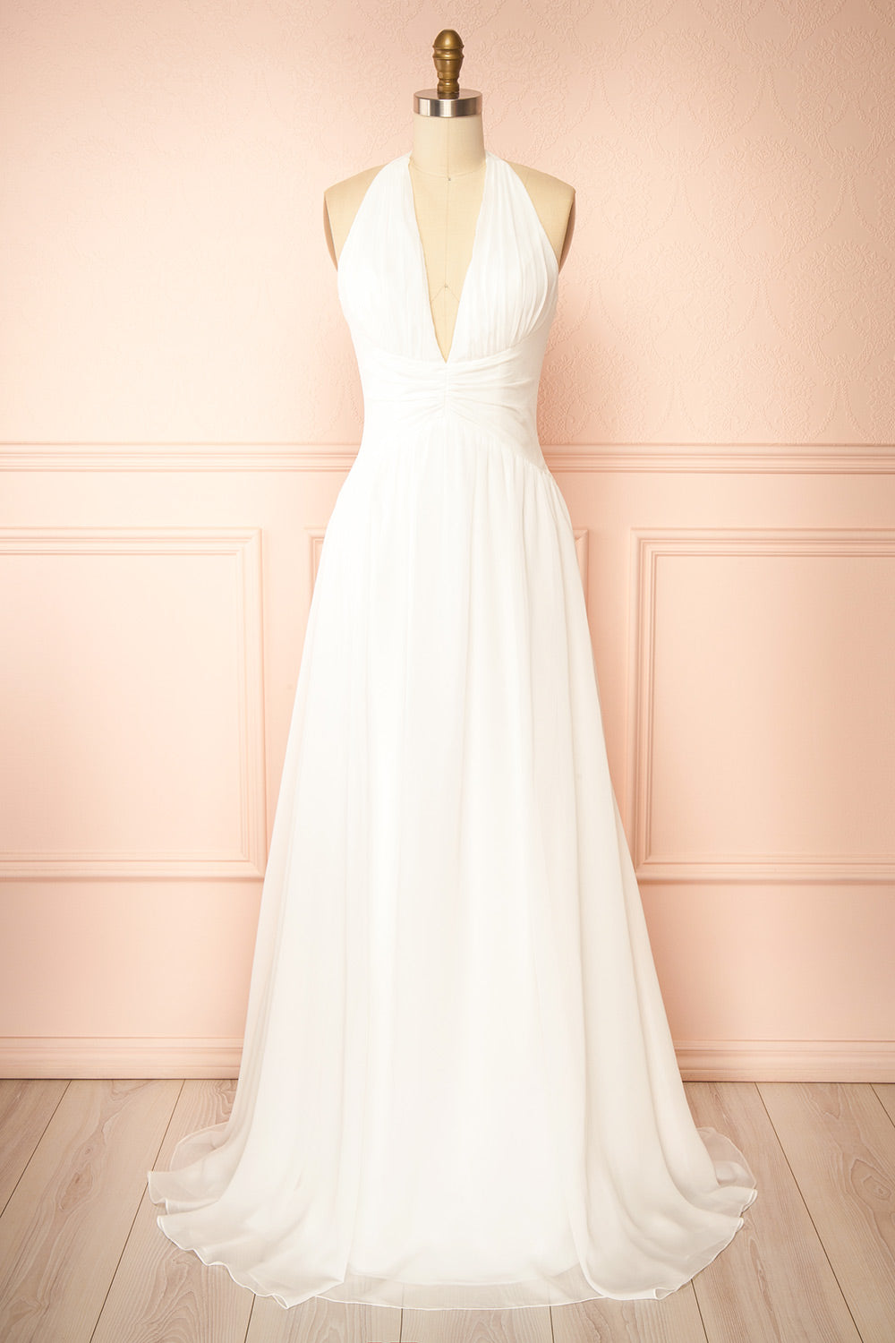 Bayley Chiffon Halter Neck White Maxi Dress | Boudoir 1861 front view